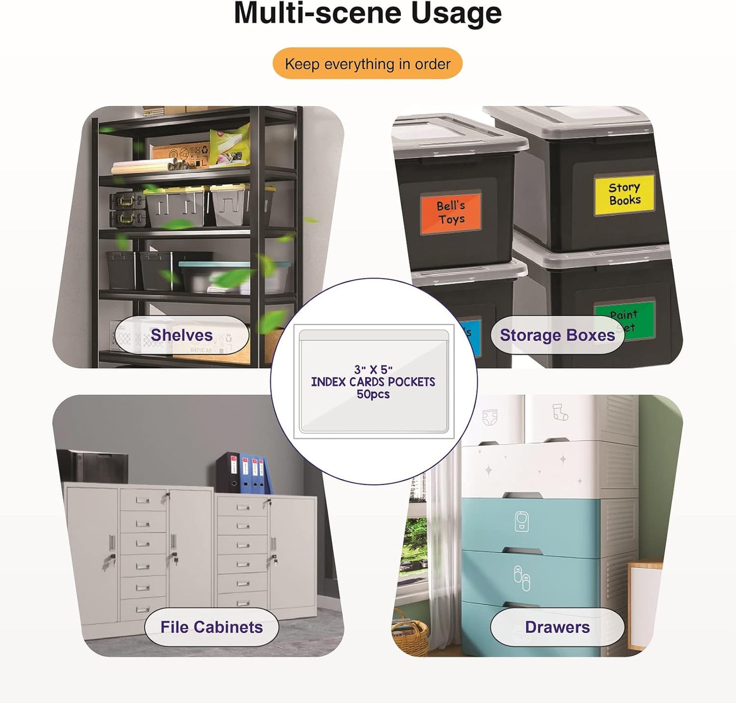 Clear Adhesive 3" x 5" Index Card Pockets With Top Open Loading, 50 Pack, Plastic Labels Holders for Storage Bins and Library, Ideal for Organizing and Protecting Your Cards