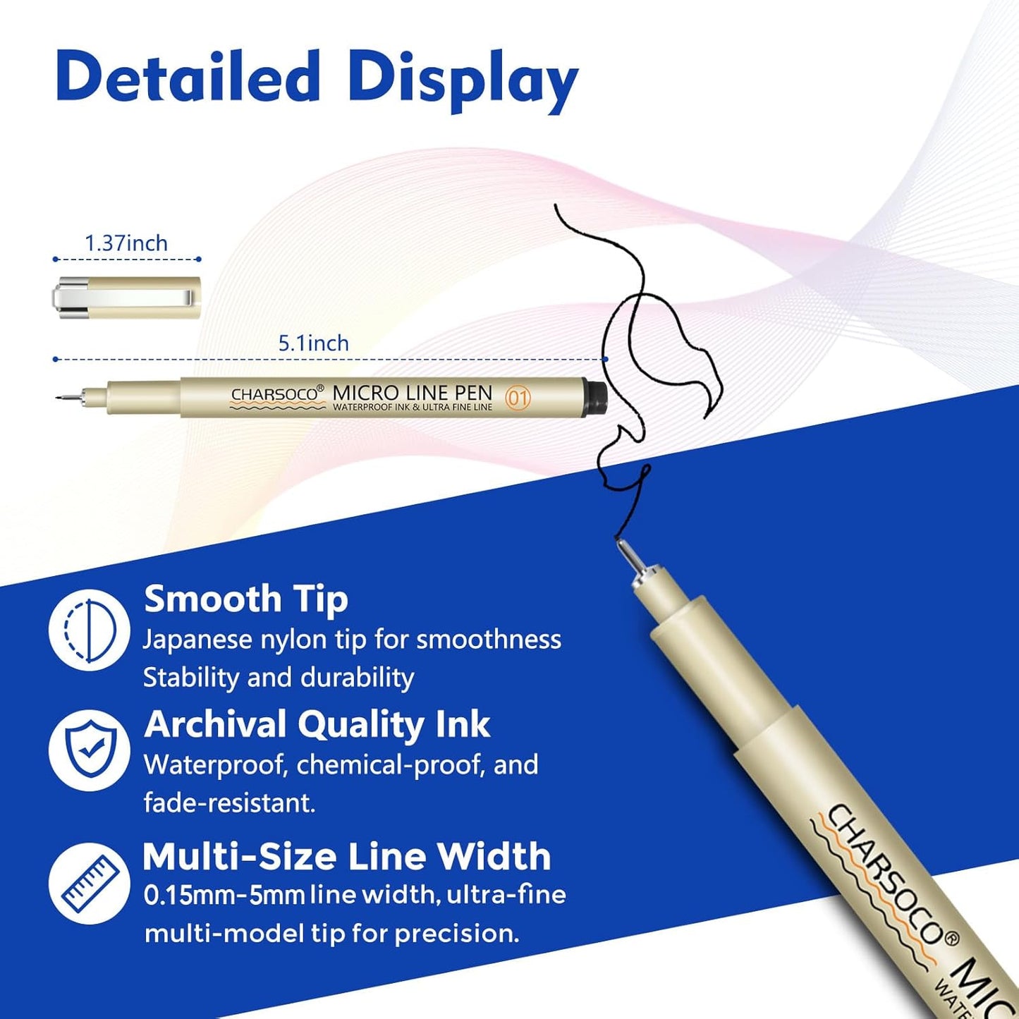 2 Micro Pen, 6 Pack Black Fine Point Pen with Waterproof Archival Ink, 2mm Fineliner Ink Pens for Artist Illustration, Sketching, Anime, Manga, Technical Drawing and Scrapbooking