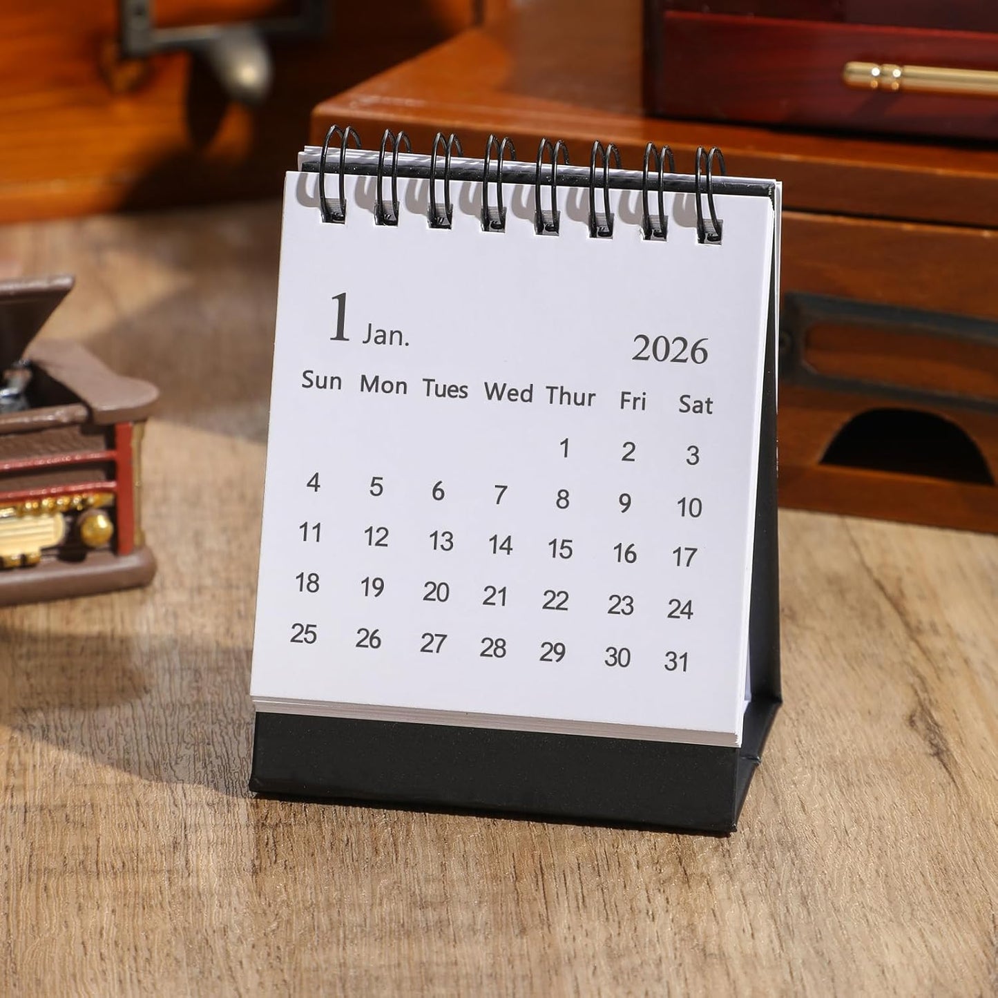 Mini Desk Calendar 2025- Small Desktop Calendar July 2025 to Dec 2026 Mini Daily Schedule Thick Paper Twin-Wire Binding with Stickers for Home Office School (Black-white)