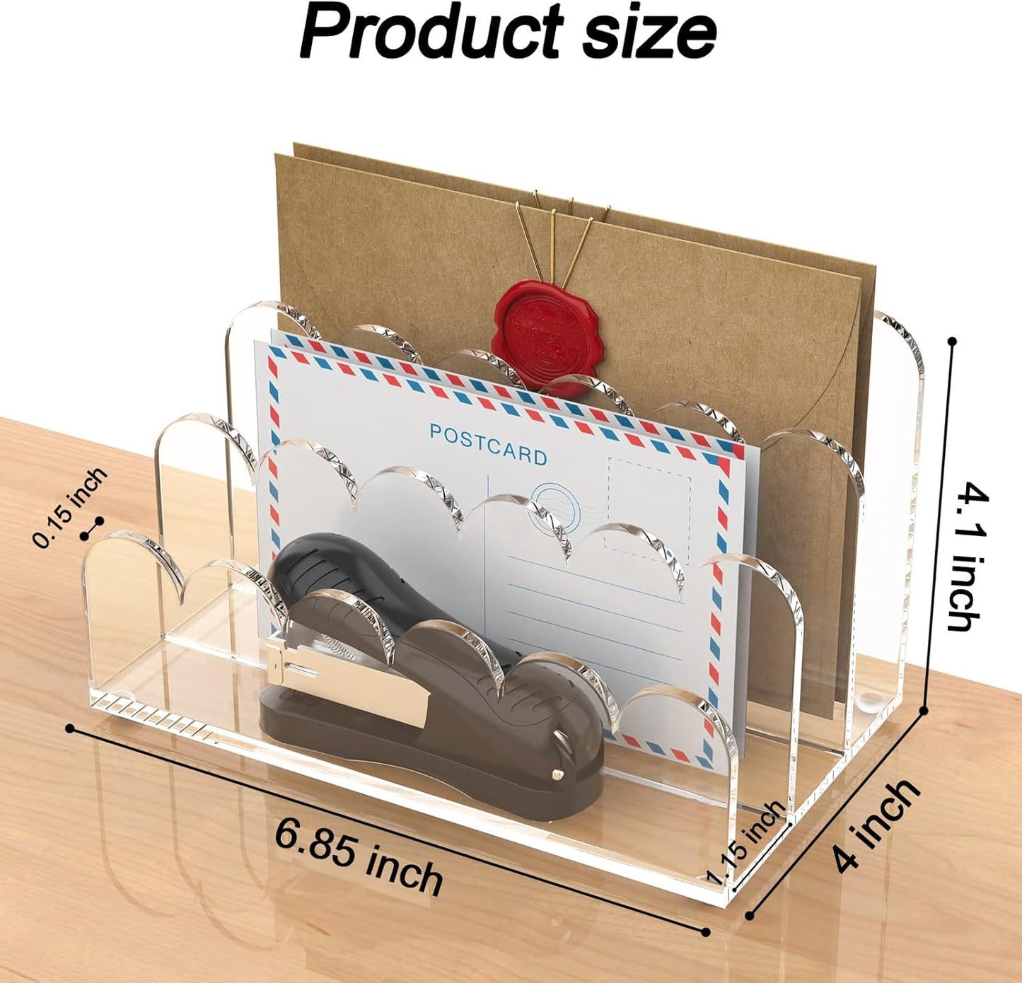 YAGELI 2 Pack 3-Slot Acrylic Mail Organizer for Desktop – Scalloped Clear Document Sorter, Vertical File Holder for Office/Home, Space-Saving Desk Organizer for Letters, Bills, Stationery