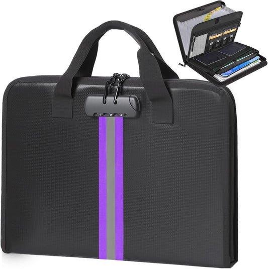 Accordion File Organizer with Combination Lock,Fireproof Expanding File Folder with Multi Pockets,13 Pockets Document Organizer with Handle & Labels,Portable Home Travel Safe Storage Letter A4 Files