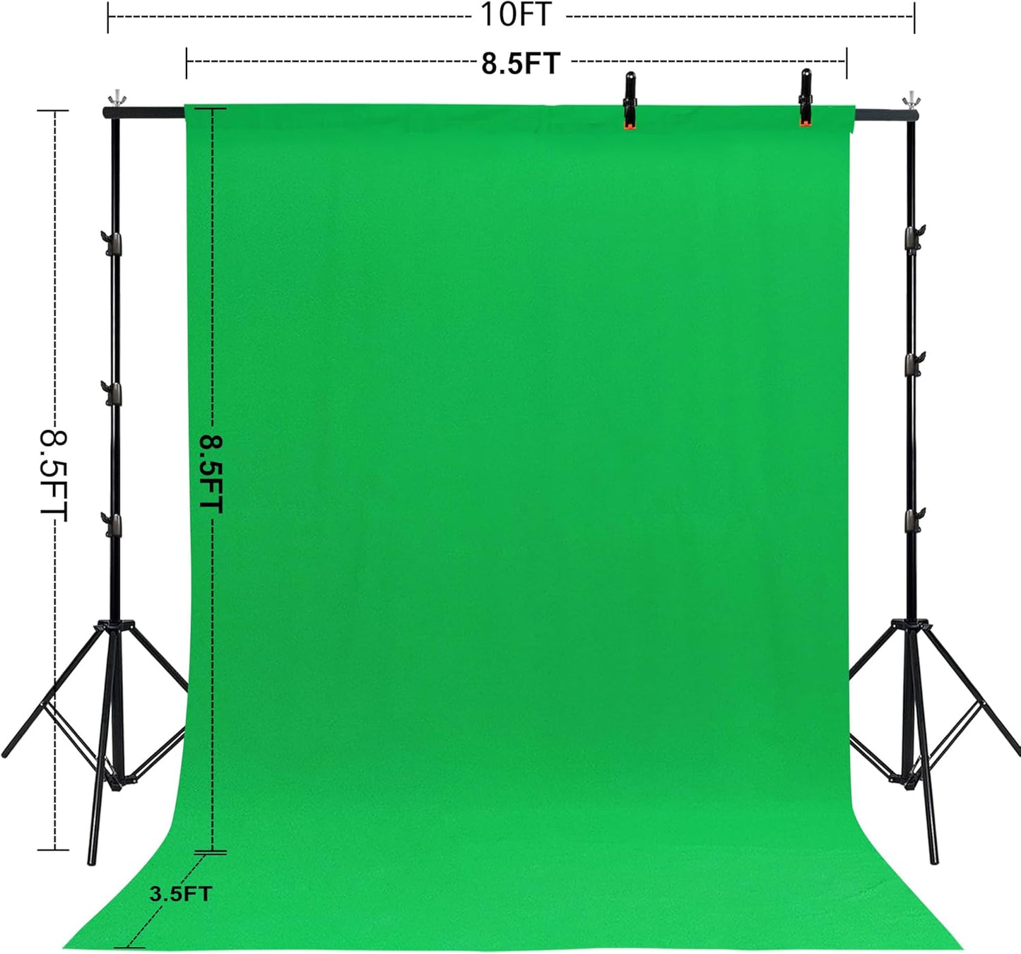 2 in 1 Green Backdrop Stand Kit, 10x8.5 ft Portable Dual Rod Stand kit with 8.5x12ft Green Backdrop-Premium Polyester for Video Streaming, Portrait Photoshoot,Wall Mounted, Parties