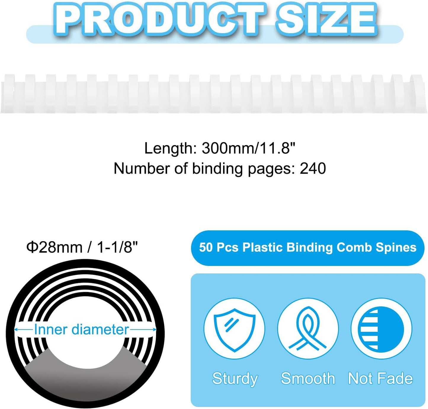 PATIKIL 28mm (1-1/8") Plastic Binding Combs, 50 Pcs 21 Rings Comb Binding Spines 240 Sheet Capacity Letter Size for Binding Paper Sheets Notebook Calendar Picture Album, White