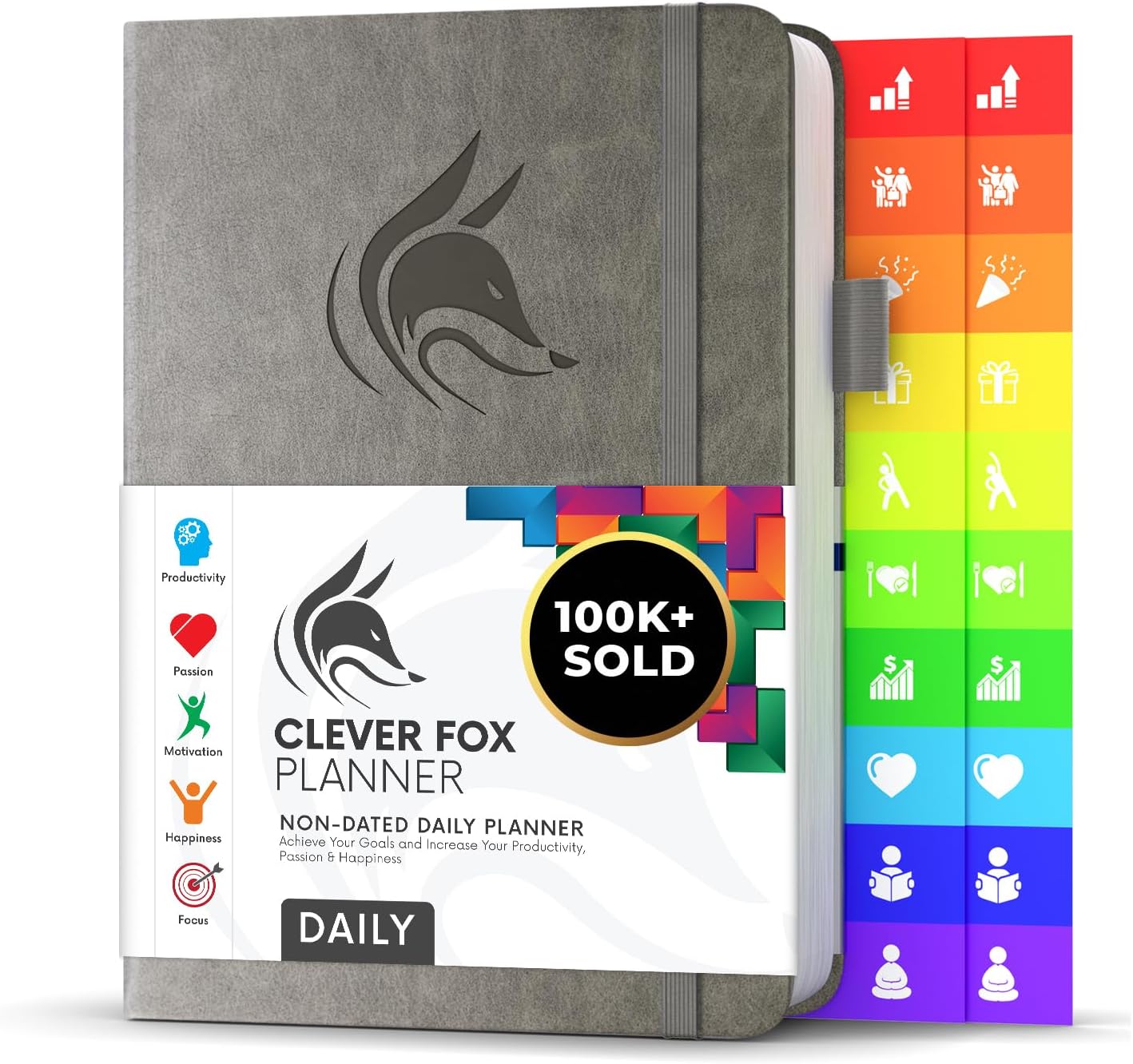 Clever Fox Daily Planner – Undated Planning Notebook with Hourly Schedule & To-Do List – Personal Day Task & Work Organizer, 6 Months (Gray)