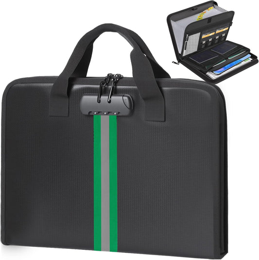 Accordion File Organizer with Combination Lock,Fireproof Expanding File Folder with Multi Pockets,13 Pockets Document Organizer with Handle & Labels,Portable Home Travel Safe Storage Letter A4 Files