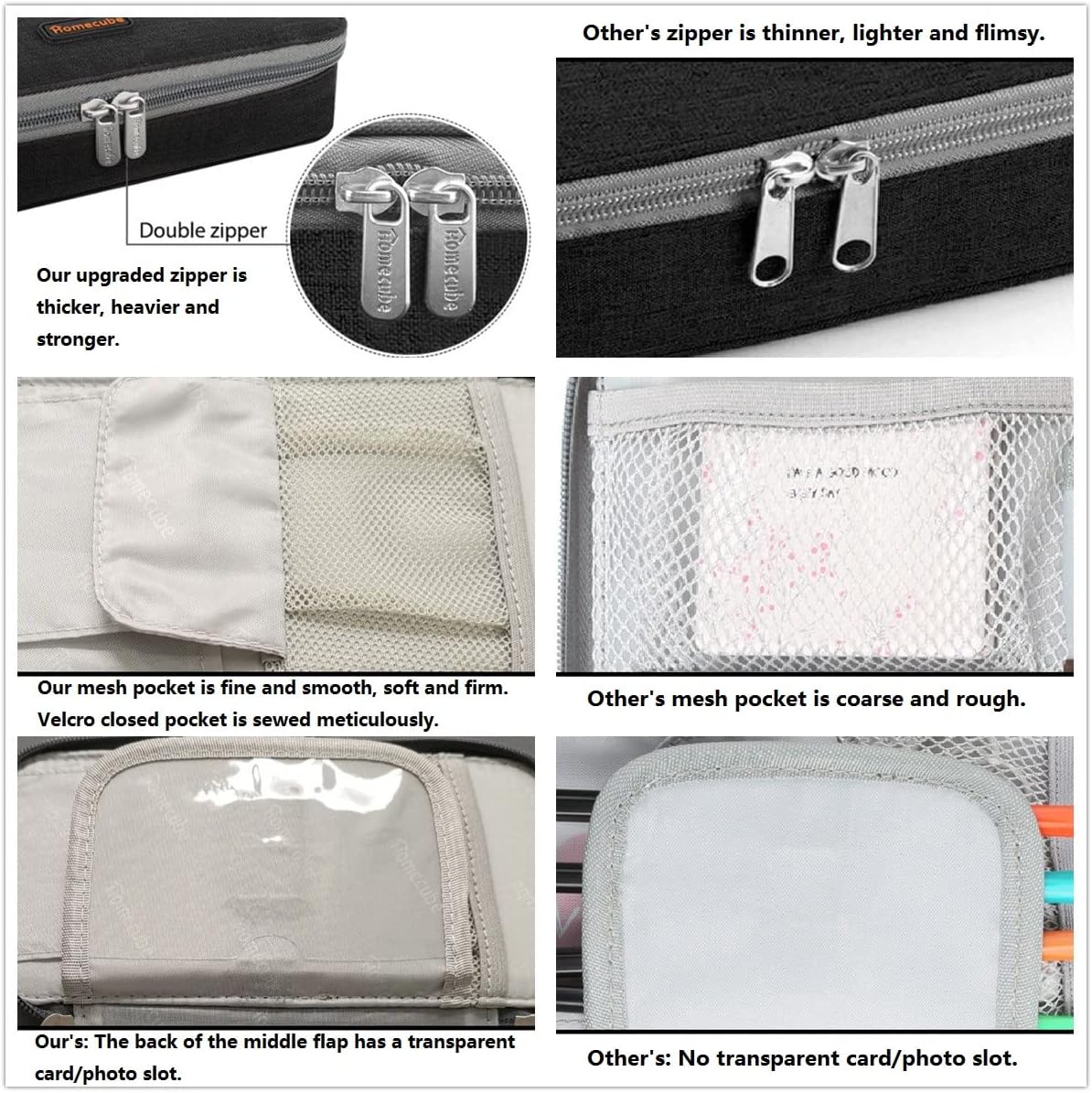 Homecube Capacious Pencil Case Marker Holder Pouch Desk Organizer Big Pencil Bag with Zipper Large Storage Box for College Middle School Office Supplies Stationery - Black