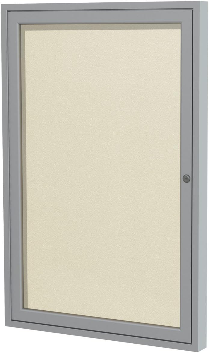 Ghent 36"x36" 1-Door Outdoor Enclosed Vinyl Bulletin Board, Shatter Resistant, with Lock, Satin Aluminum Frame - Ivory (PA13636VX-185), Made in the USA