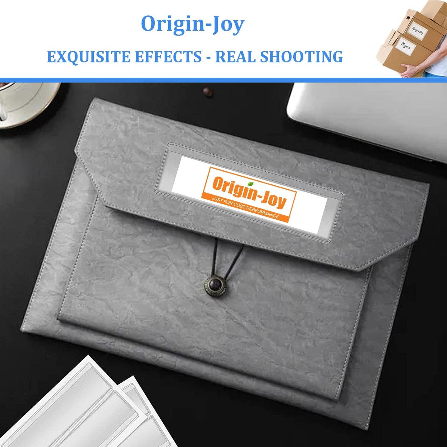 Origin-Joy 35 PCS Self Adhesive Index Card Pockets with Top Open, Clear Plastic Label Holder for Cards of Note, Library and Business, Adhesive Label Pockets & Card Holder (8.5 x 3.5 inch)