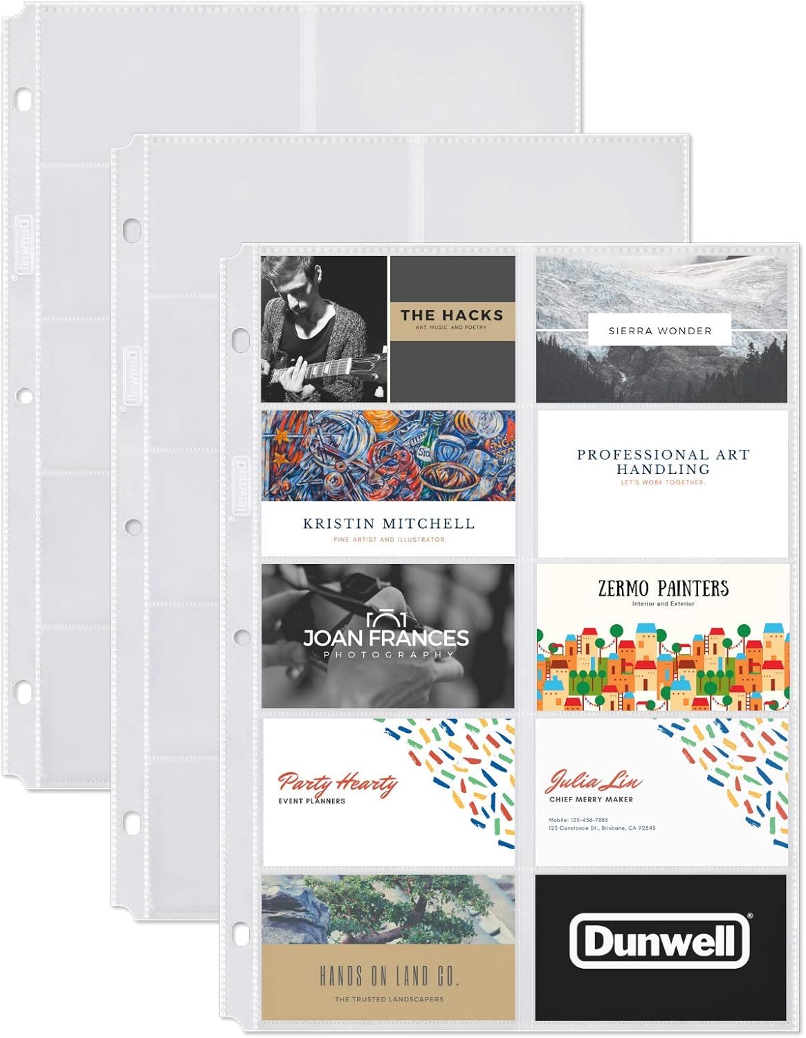 Dunwell Business Card Holder Sleeves (25 Pack for 500 Cards), Heavyweight Plastic Sheet Protect, Each Sleeve Holds 20 2x3.5 Namecards, 3-Hole Punched, Fits 3-Ring Binders