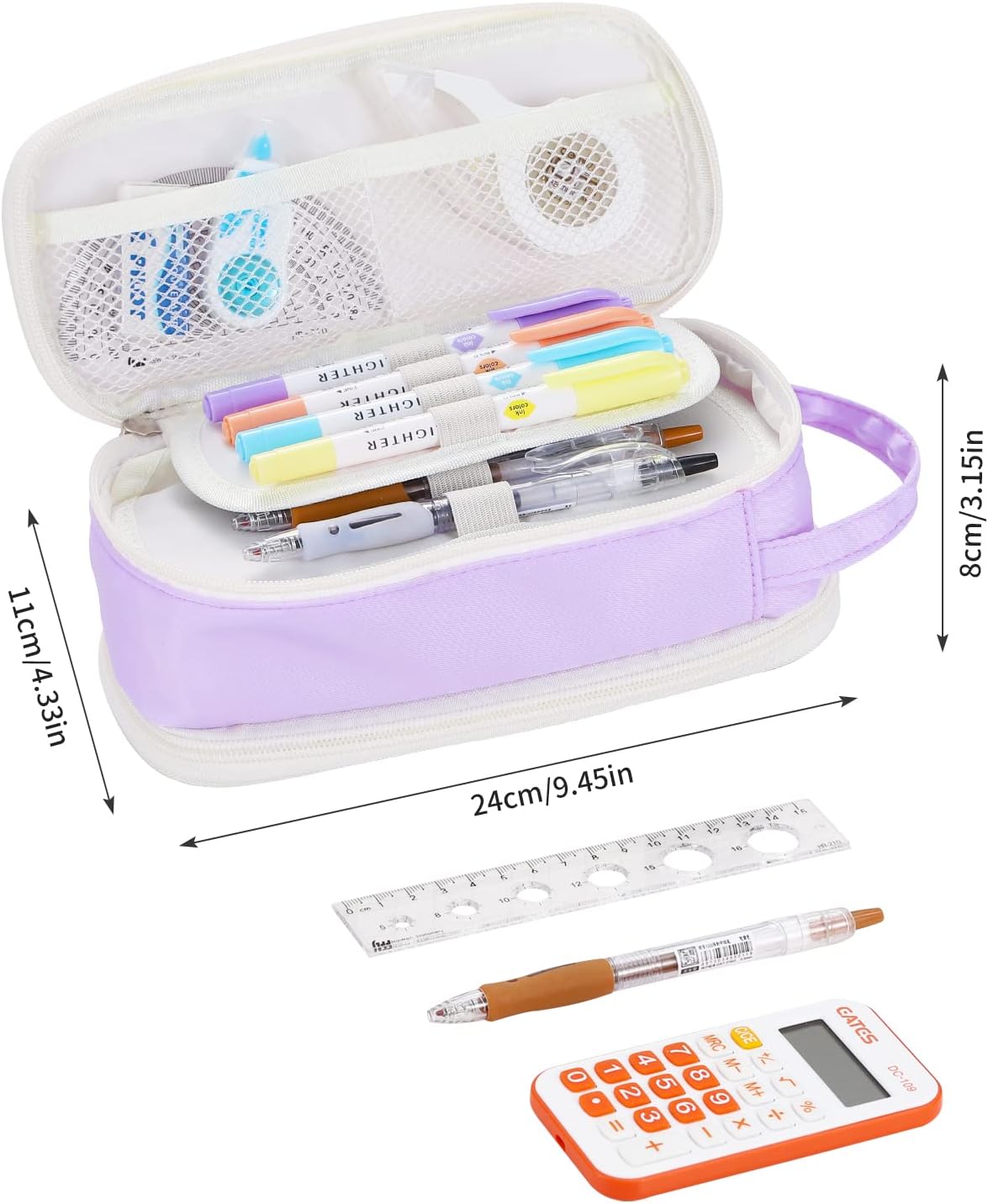 Dugio Big Pencil Case for Girls Teens Kids Zipper Pencil Pouch with Handle Organizer Pencil Bag Aesthetic Pencil Box for School Purple