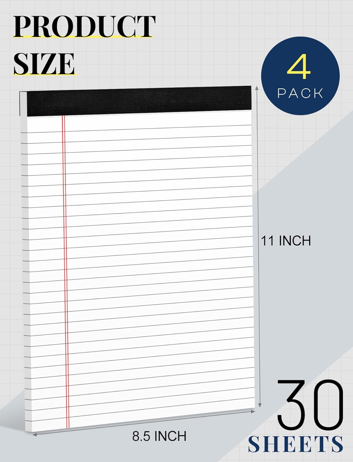 Note Pads 8.5 x 11 Wide Ruled Lined Writing Note Pad for Office 4 Pack White Legal Pads 8.5 x 11", 30 Sheets per White Notepad 28 Lines Lined Paper Pads for School Perforated Legal Notepads for Work