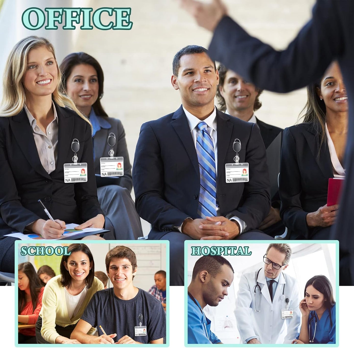 Honoson 50 Pcs Heavy Duty Retractable Badge Reels Batch ID Badge Holder Retractable Clip Bulk Key Holder with Ring for Office Worker Employee, Doctor Nurse Gifts (Black)