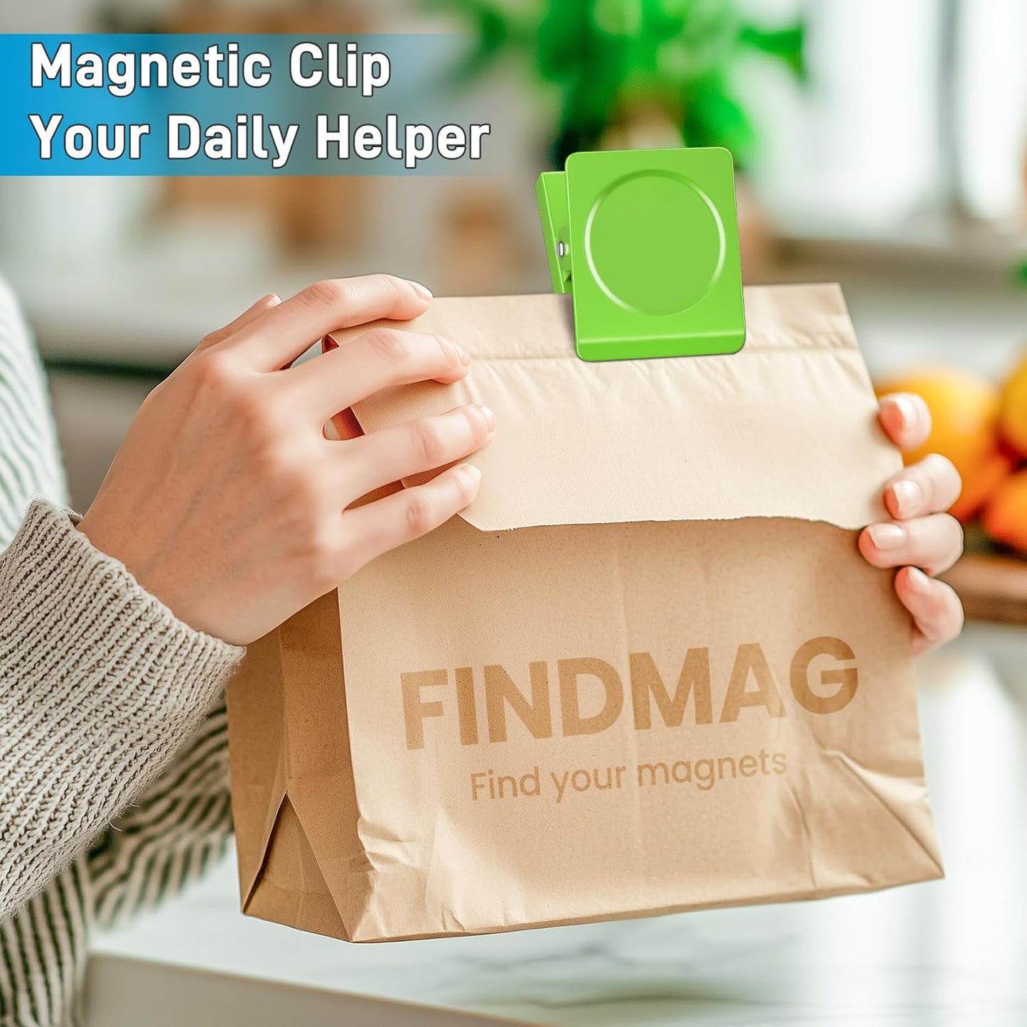 FINDMAG Extra Strong Magnetic Clips, Heavy Duty, Super Large, 4 Pack, Green
