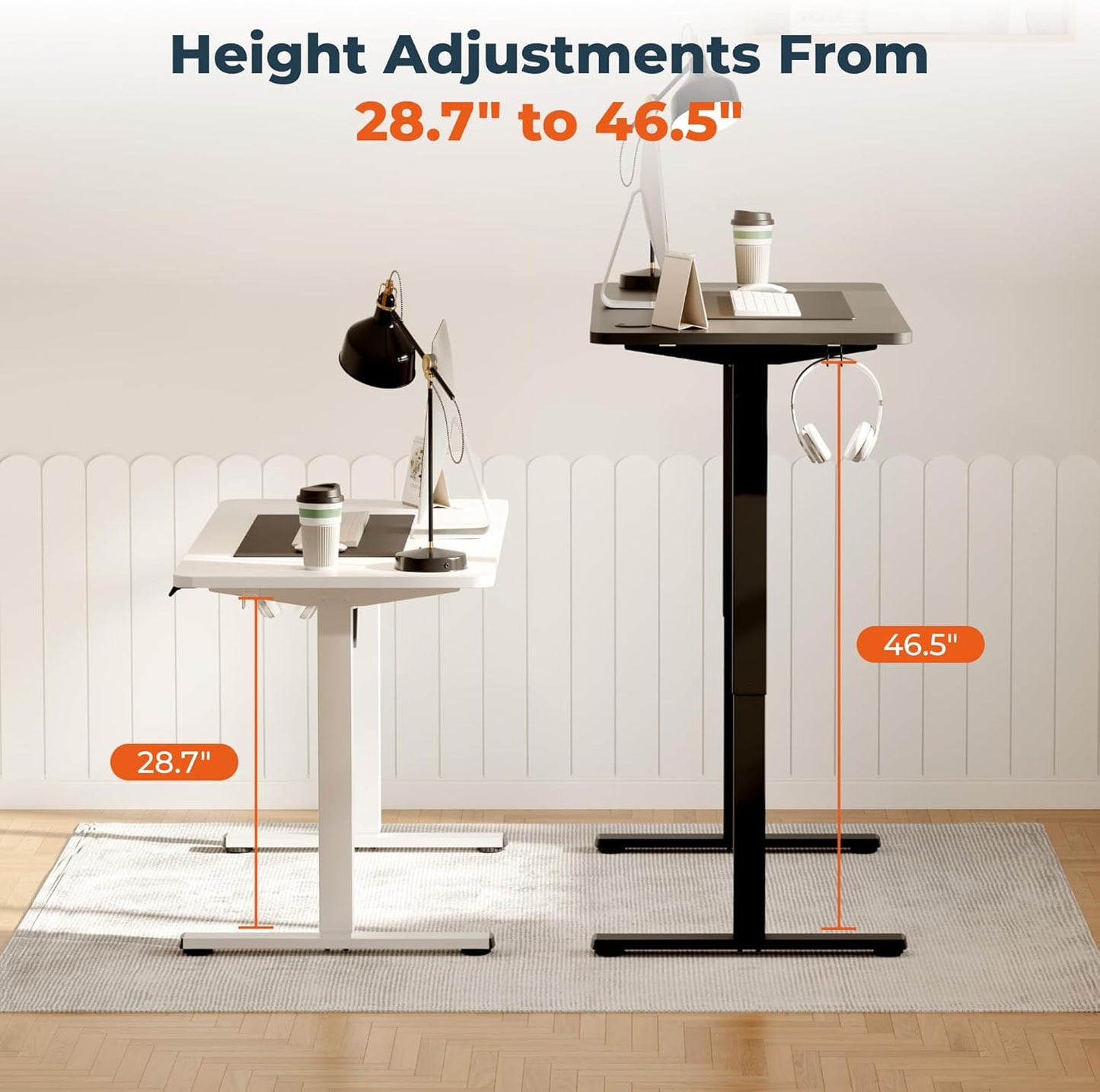 Adjustable Stand Up Desk with Memory Preset, Standing Desks 55 x 24 Inch Electric Home Office Desk Computer Workstation Splice, White Top + White Frame