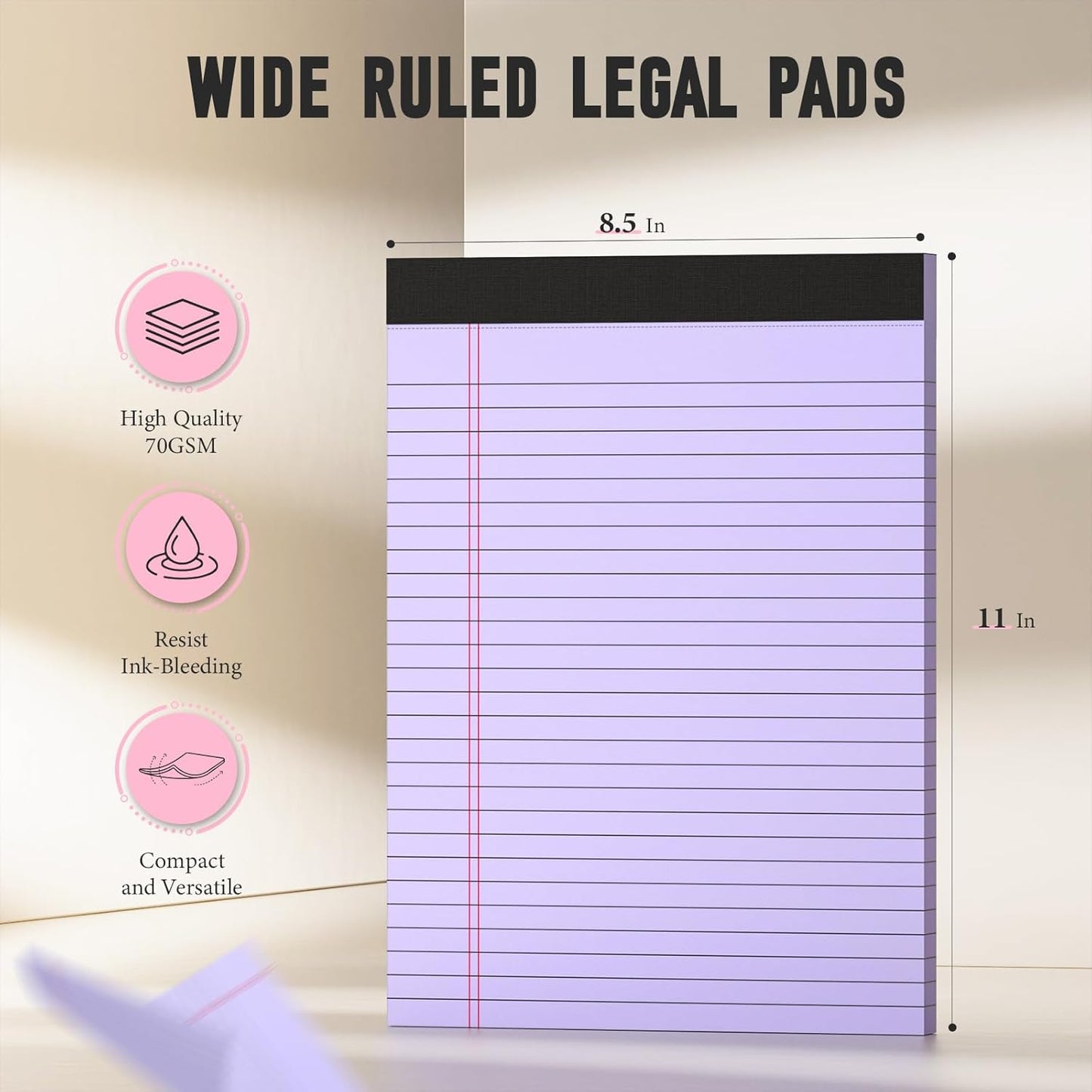 8.5 x 11 Legal Pads, Colored Legal Pads, Wide Ruled, 12 Pack Note Pads 8.5 x 11, Multicolor Perforated Note Pads with Sturdy White Back, Writing Pad,30 Sheets Per Notepad for School, Home, Office