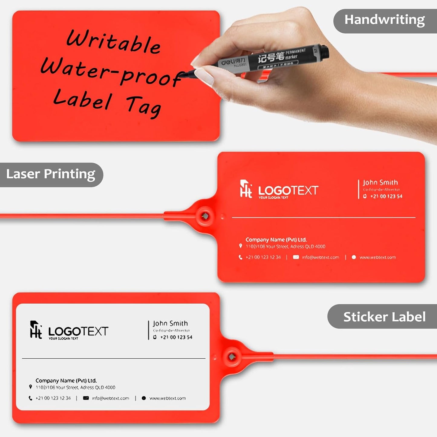 100 Plastic Waterproof Shipping Tags - Writable Marker Ties, Hanging Security Tamper Seals for Labeling and Storage - With One Marker Pen (Red)