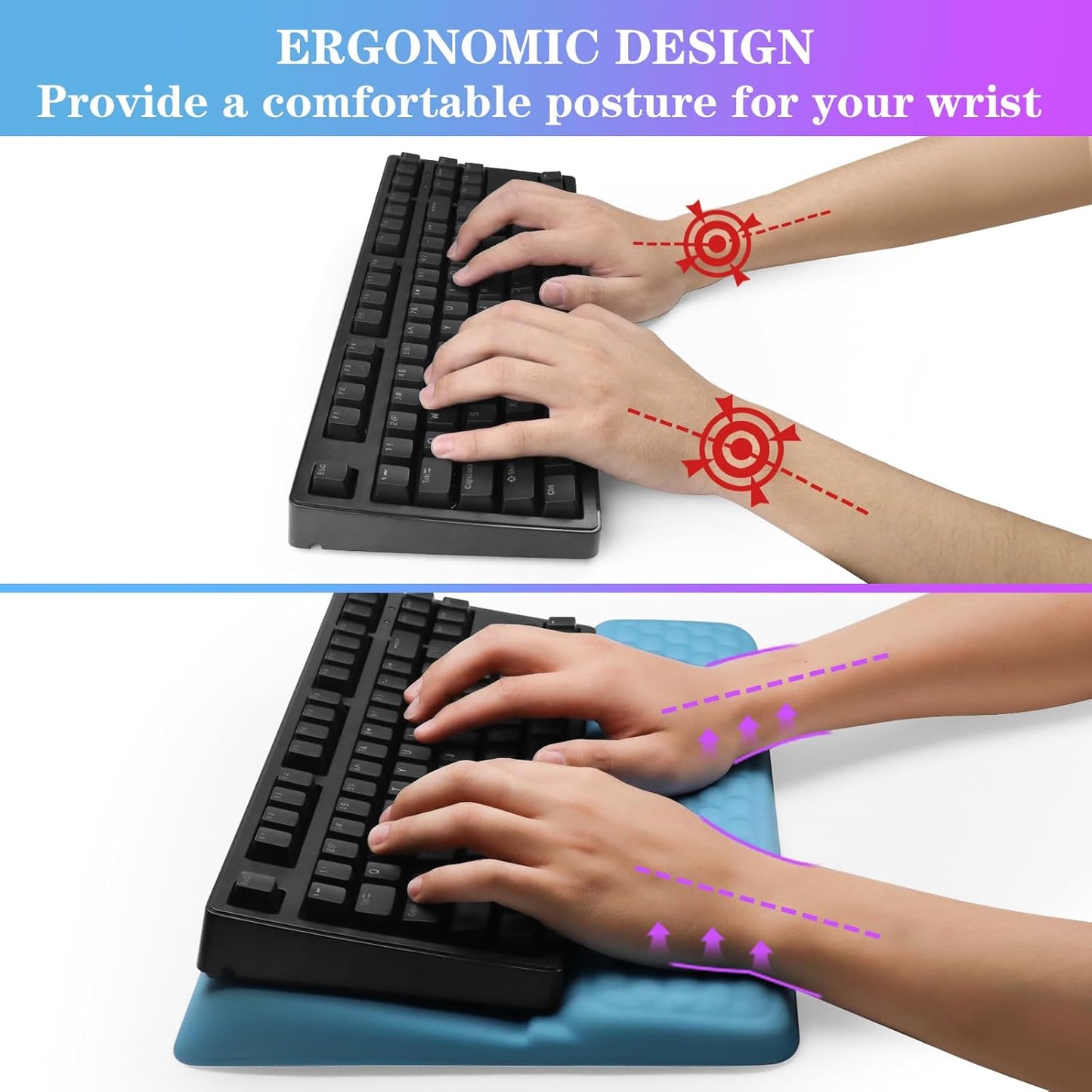 Computer Keyboard Stand with Wrist Rest, Ergonomic Tilted Keyboard Holder - Keyboard Riser with Wrist Pad - Keyboard Tray Support for Office Home - Blue
