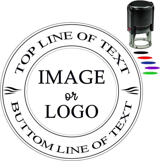 Custom Logo Stamp - Personalized Self Inking Business Stamp with Your Image Text Design, Round Rubber Stamp for Address/Branding/Packaging/Box/Paper Bag, Press Quick Dry Ink, Durable & Refillable