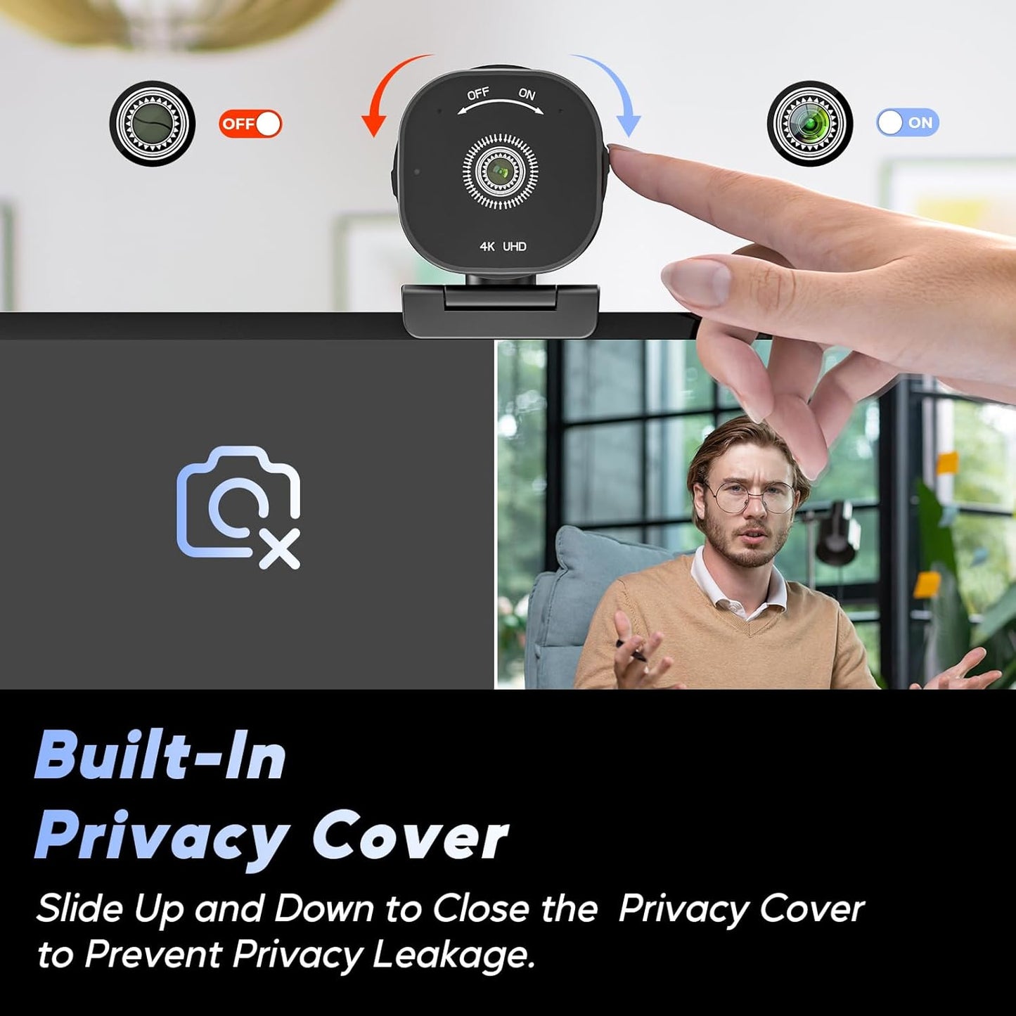 Nisheng 4K Webcam, AutoFocus USB Camera with Dual AI Noise-Cancelling Mics, 4K Webcam for PC with Privacy Cover, Plug & Play Web Camera for Zoom/Teams/Meet/Xbox/OBS