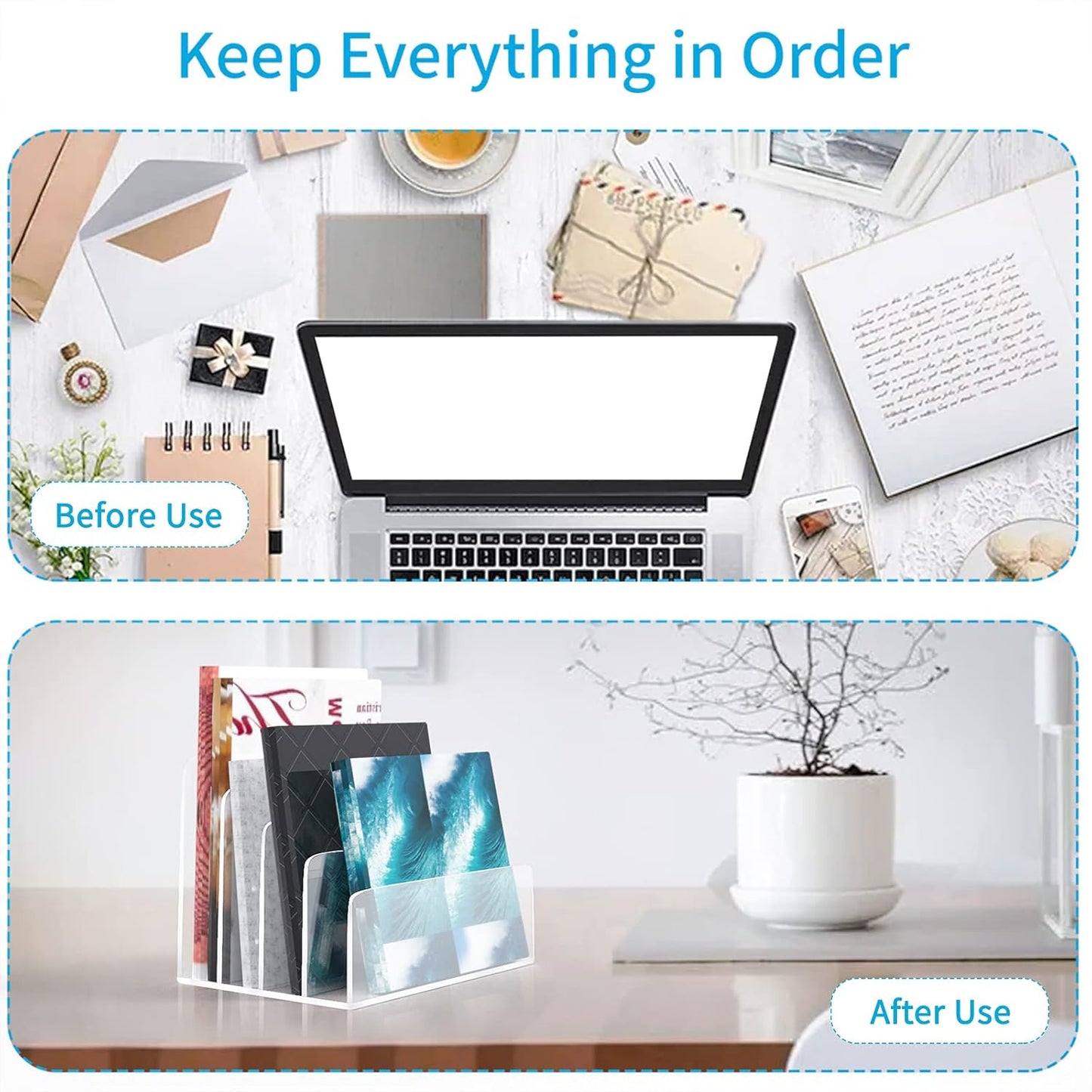 2PCS Clear Acrylic File Organizer, 4 Sections Acrylic Desk Organizer File Holder Sorter for Desk
