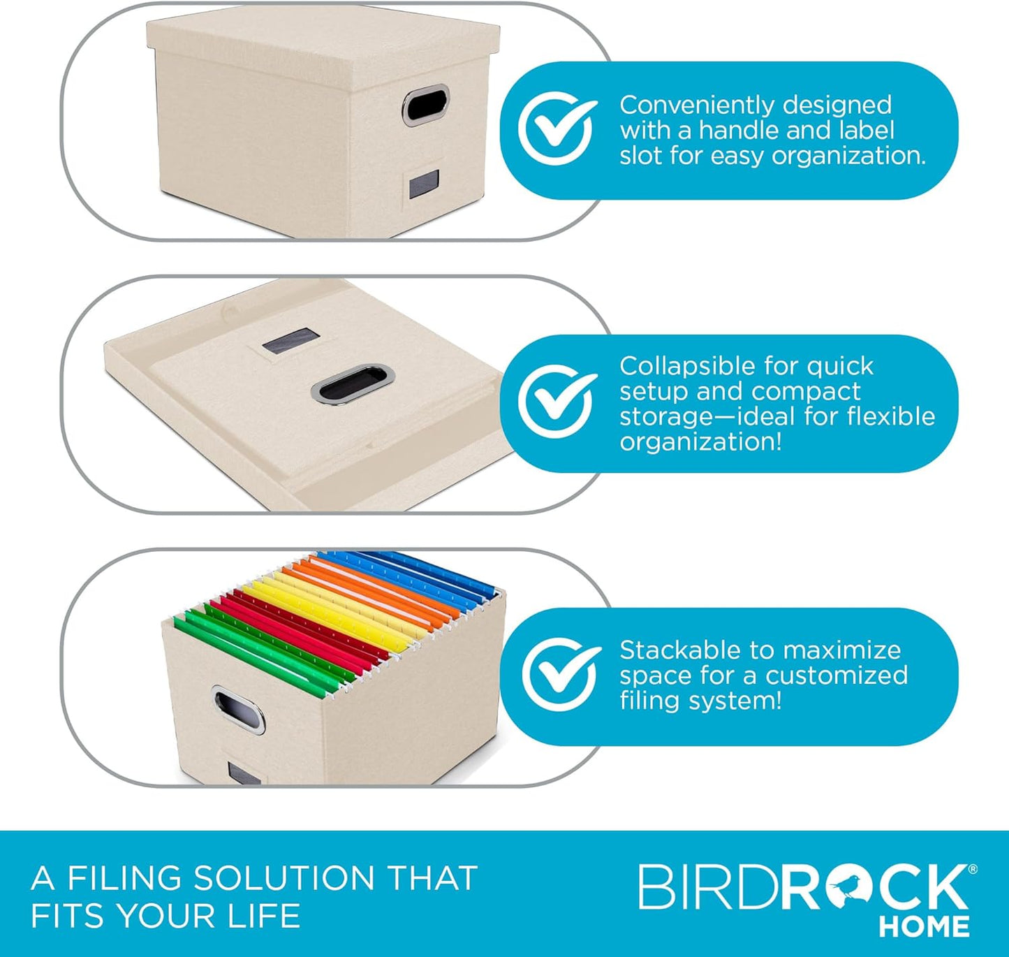 Internet's Best Collapsible File Storage Organizer Box with Lid - Decorative Linen Hanging Filing & Storage Office Box - Letter/Legal - Strong Durable - Toys Blankets Binders - Cream - 1 Pack