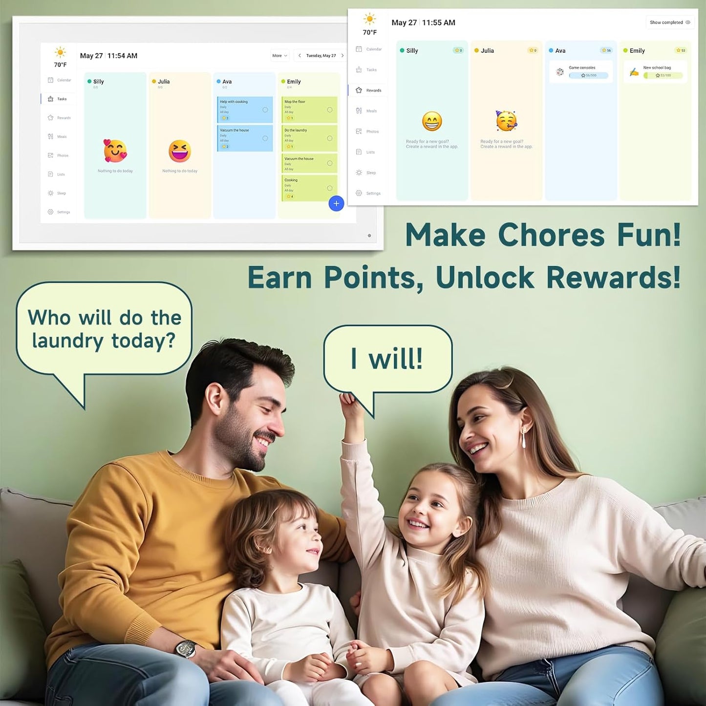 21.5 Inch Smart Digital Calendar – Electronic Chore Chart & Planner with 1920x1080P IPS Touchscreen, Weekly/Monthly Family Organizer for Wall or Desk, White 2025 New Version