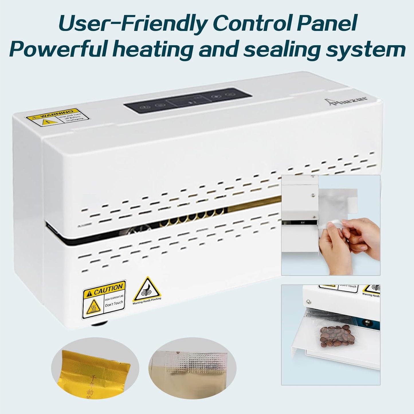 Continuous Heat Sealing Machine, Automatic Plastic Bag Sealer with Digital Temperature Control, Lightweight Bag Band Heat Sealer for Commercial Food Storage, Kitchen, Bakery, Snacks Packaging