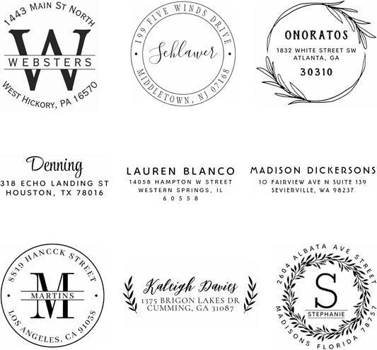 Generic Custom Address Stamp, Self Inking Stamp OR Embosser, Choose from 18 Simple but Classic, Elegant, Stylish Designs & 15 Ink Color Choices, Black