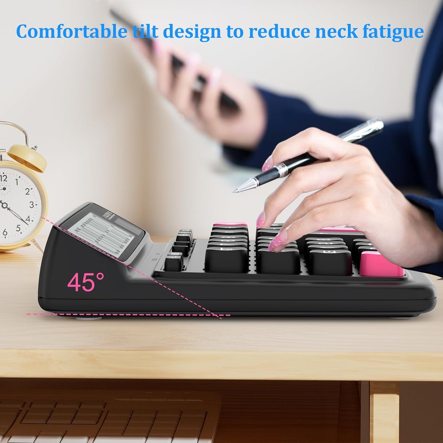 Desktop Calculator with Extra Large 5-Inch LCD Display, 12-Digit Two Way Power Solar & Battery Office Calculator with Big Buttons for Business, Accounting & Home Use(Black)