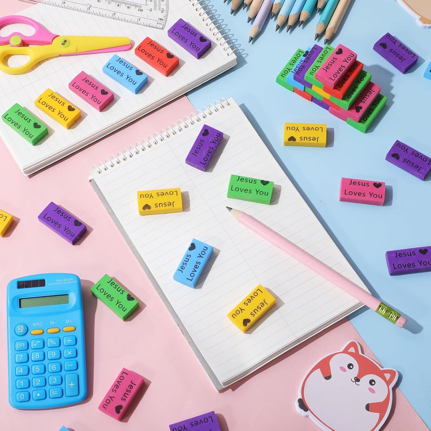 180 Pcs Inspirational Erasers for Kids Christian Pencil Erasers Bulk, Back-to-School Gifts Motivational and Cute Supplies for Students Classrooms, Drawing(Multicolor,Jesus Loves You)
