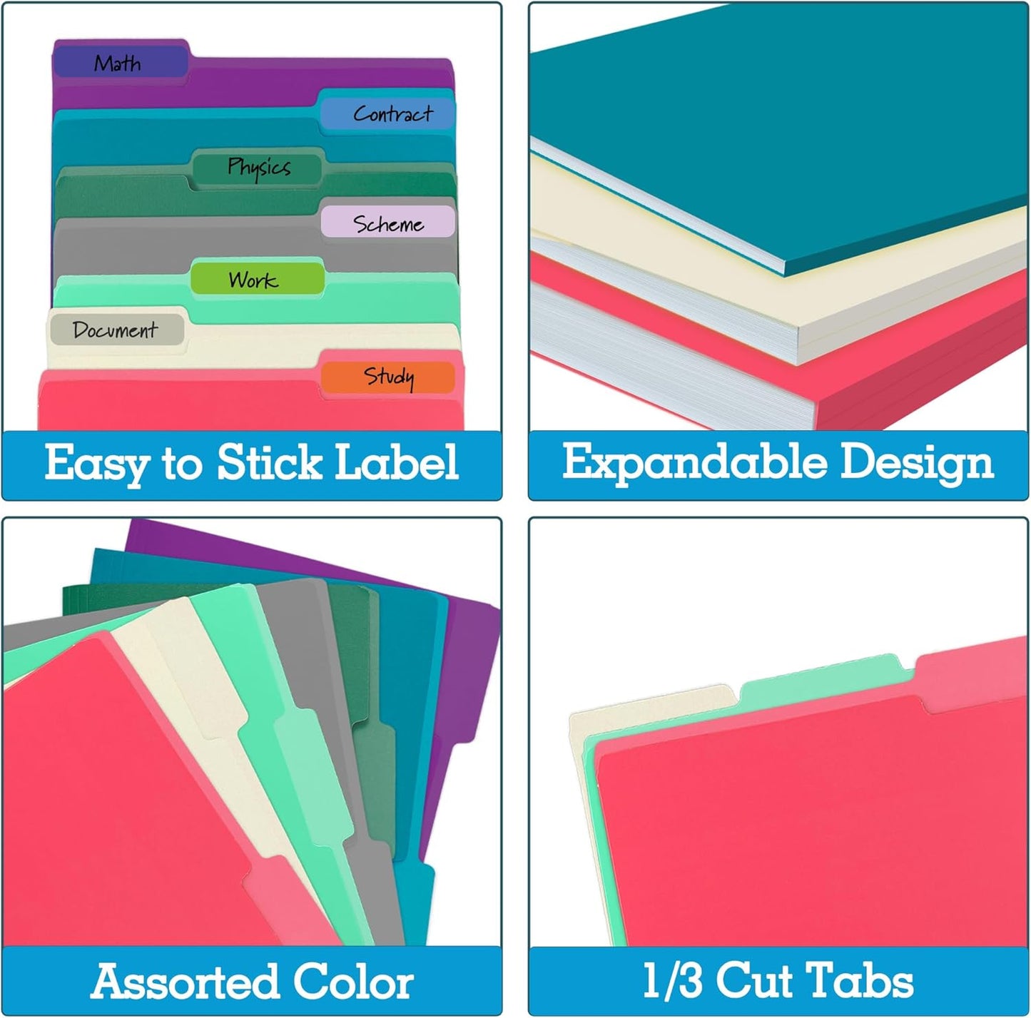 100 Packs Colored File Folders,White File Folders,Two Tone Color File Folder 8.5 x 11 Inch,1/3 Cut Tabs Letter Size,Manila File Folders for Office,School and Home,Organization