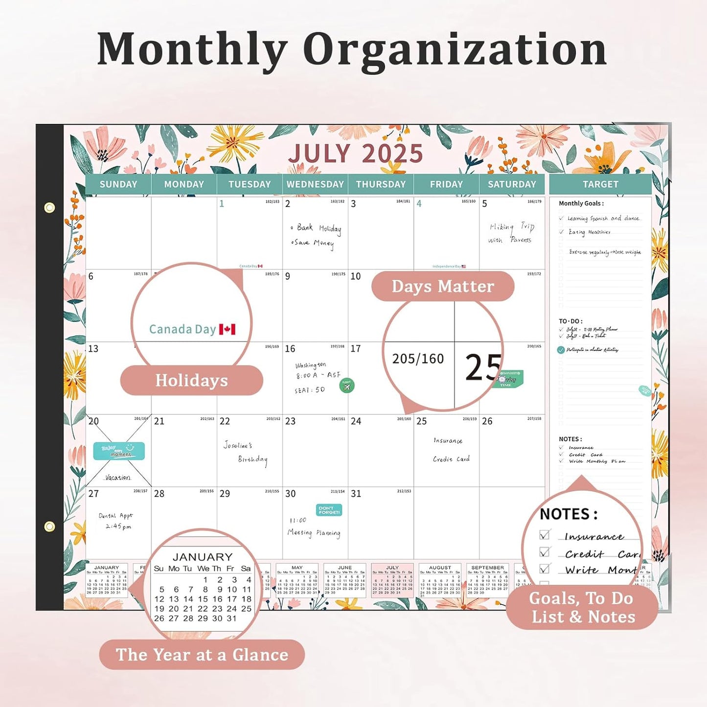 Ospelelf Desk Calendar 2025-2026 Large 22"x17" Monthly Family Planner Pad with Protective Cover 18 Months July 2025 to December 2026 Ditsy Floral