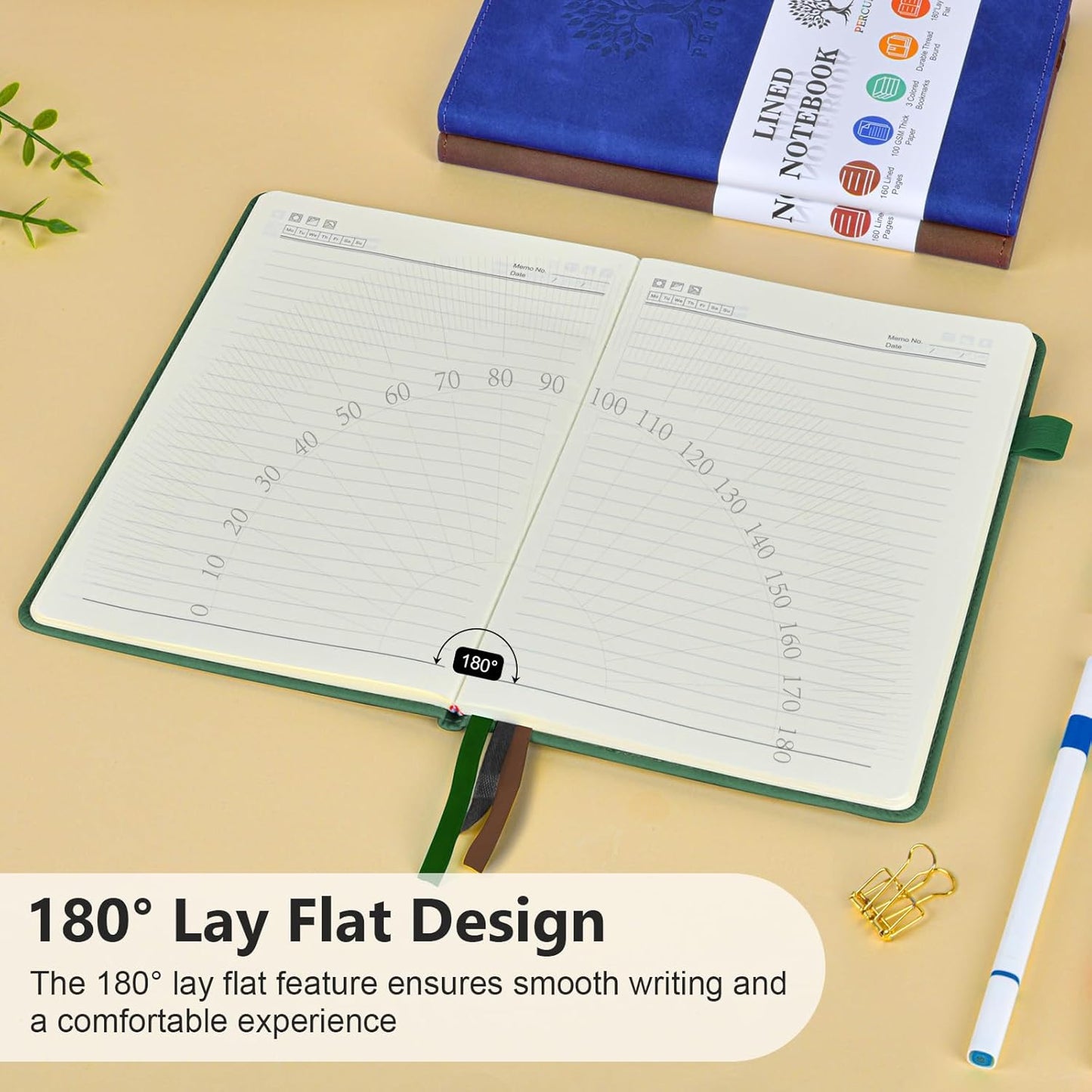 Lined Journal Notebook for Men & Women, 160 Pages College Ruled Journal for Writing, A5 Hardcover Leather Notebooks for Work, School, Business, Travel, Daily Diary 5.9" x 8.5" - Green