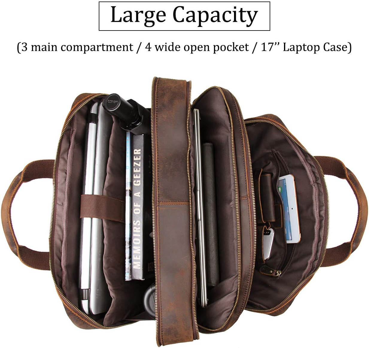 Augus Business Travel Briefcase Genuine Leather Duffel Bags for Men Laptop Bag fits 15.6 inches Laptop