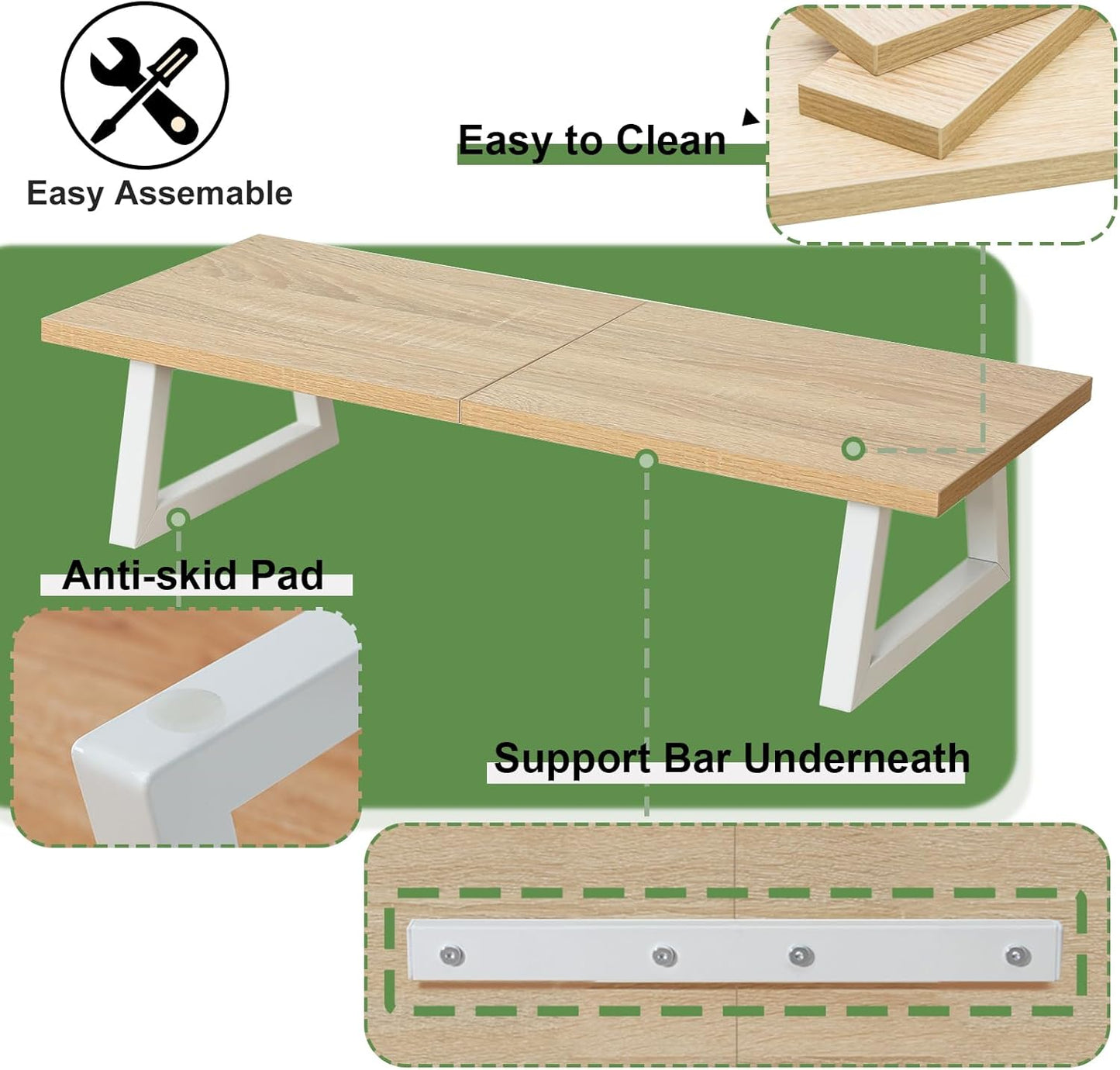 TEAMIX 24 inch Monitor Stand Riser, Wood & Steel Computer Monitor Stand with Storage, Laptop, PC, Printer Stand Riser for Desktop Office Desk Organizers