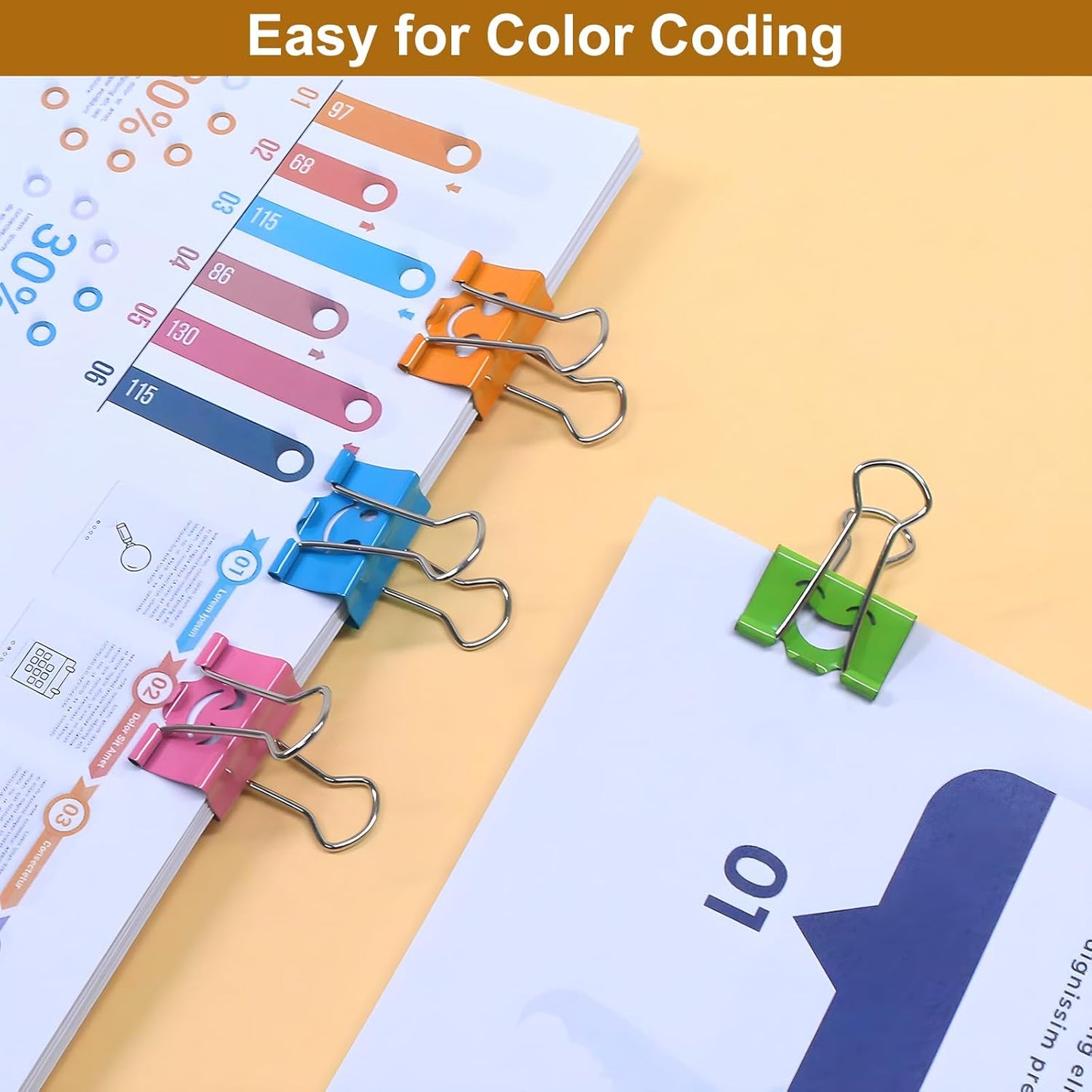 Coideal Smiling Face Binder Clips Medium, 48 Pcs 1 Inch Smiley Metal Paper Clips Clamps Assorted Color with Cute Fun Smile Hollow for Office (25mm)