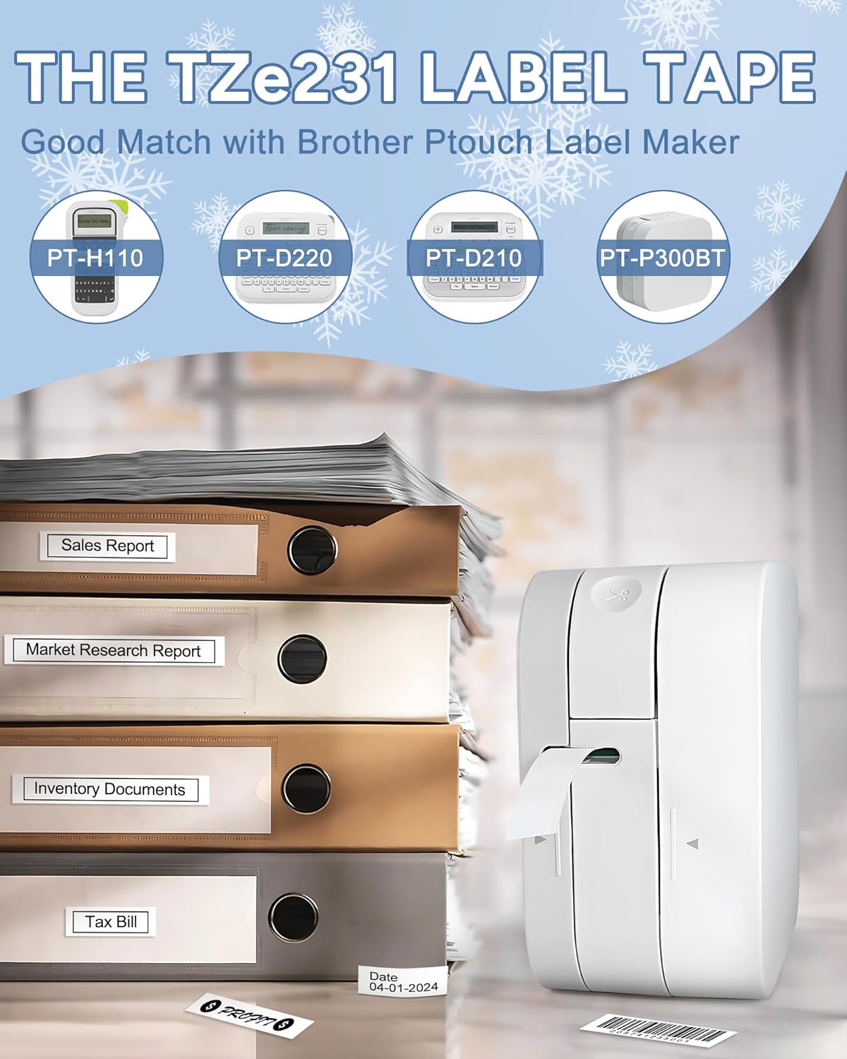 18 Pack Compatible with Brother P Touch Label Maker Tape Work for P Touch PT-D220 PTD220 PT-D210 PTD210 PT-H103w,12mm 0.47" Laminated White Label Tape TZe-231,1/2" Black on White, for PTH100 PTD400AD