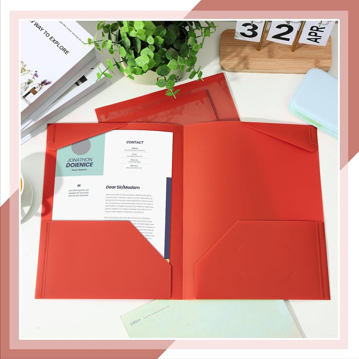 Henoyso 60 Pcs Plastic Folders with Clear Front Pockets Heavy Duty File Folders with 2 Pockets and Card Slot for Student Communication School Office Presentation Report (Red)