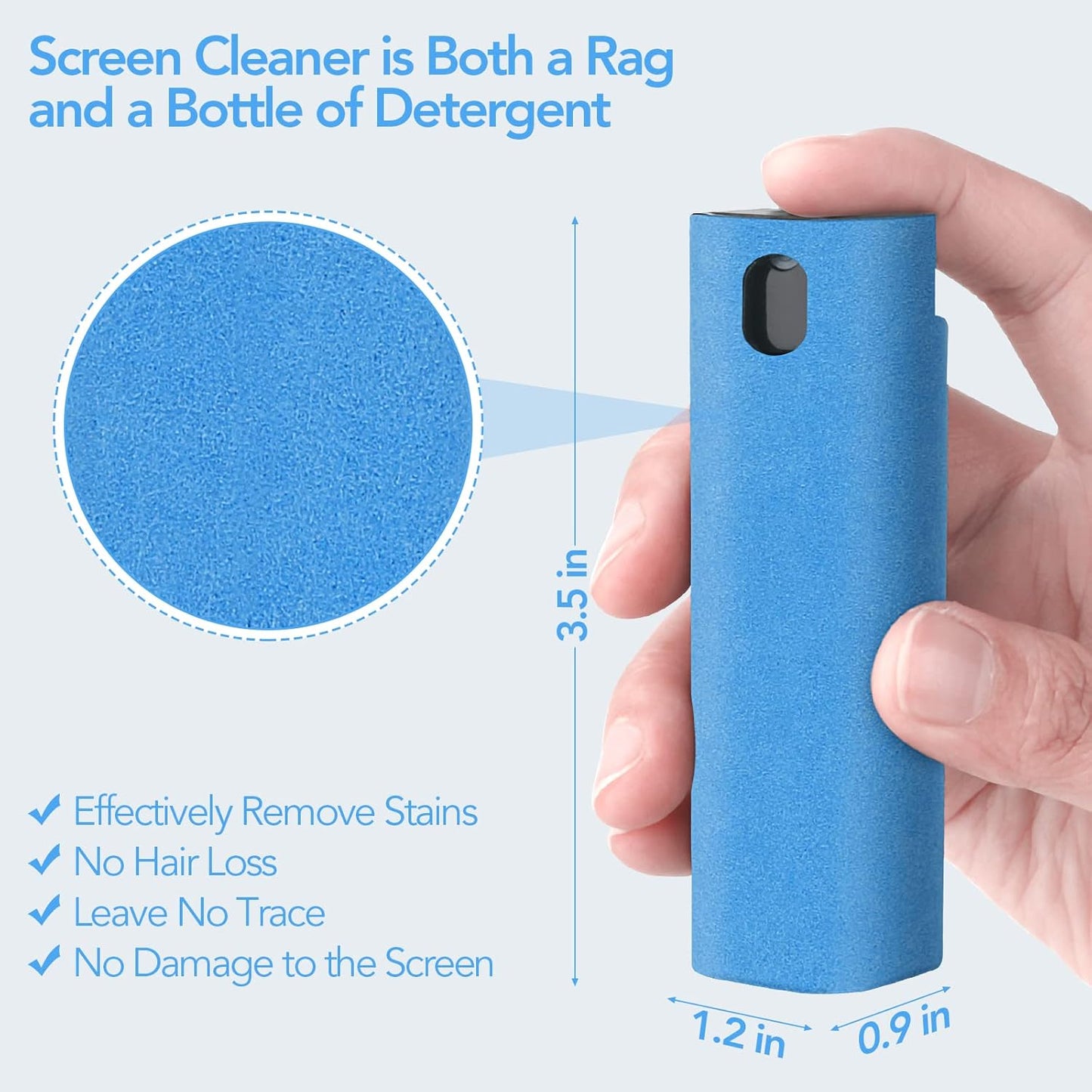 2 Pcs Fingerprint Proof Cleaner, 3 in 1 Touchscreen Mist Spray Wipe Cleaner Soft Fiber Flannel, Safe for All Phones Glasses Tablet Laptop TV Watch Screens (Blue)