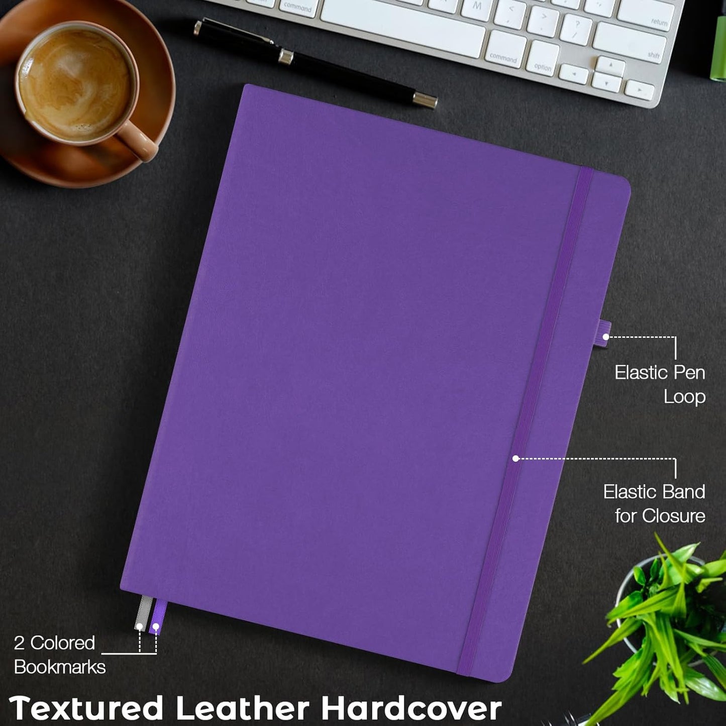 College Ruled Notebook, A4 Hardcover Leather Notebook for Work, Lined Notebook Journal for Women, Men, 192 Thick Paper, 8.5" x 11", Large Notebook with Pockets, Professional Business Notebook, Purple