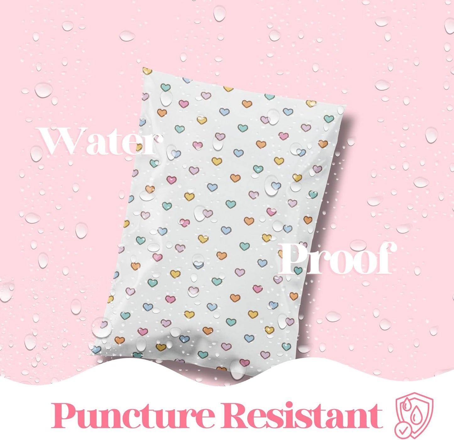 6x9 Designer Poly Mailer 100 Pack Heavy Duty Waterproof Self Seal Shipping Bags for Small Business Large Mailing Envelopes Bulk Tear Resistant Packaging Preppy Hearts
