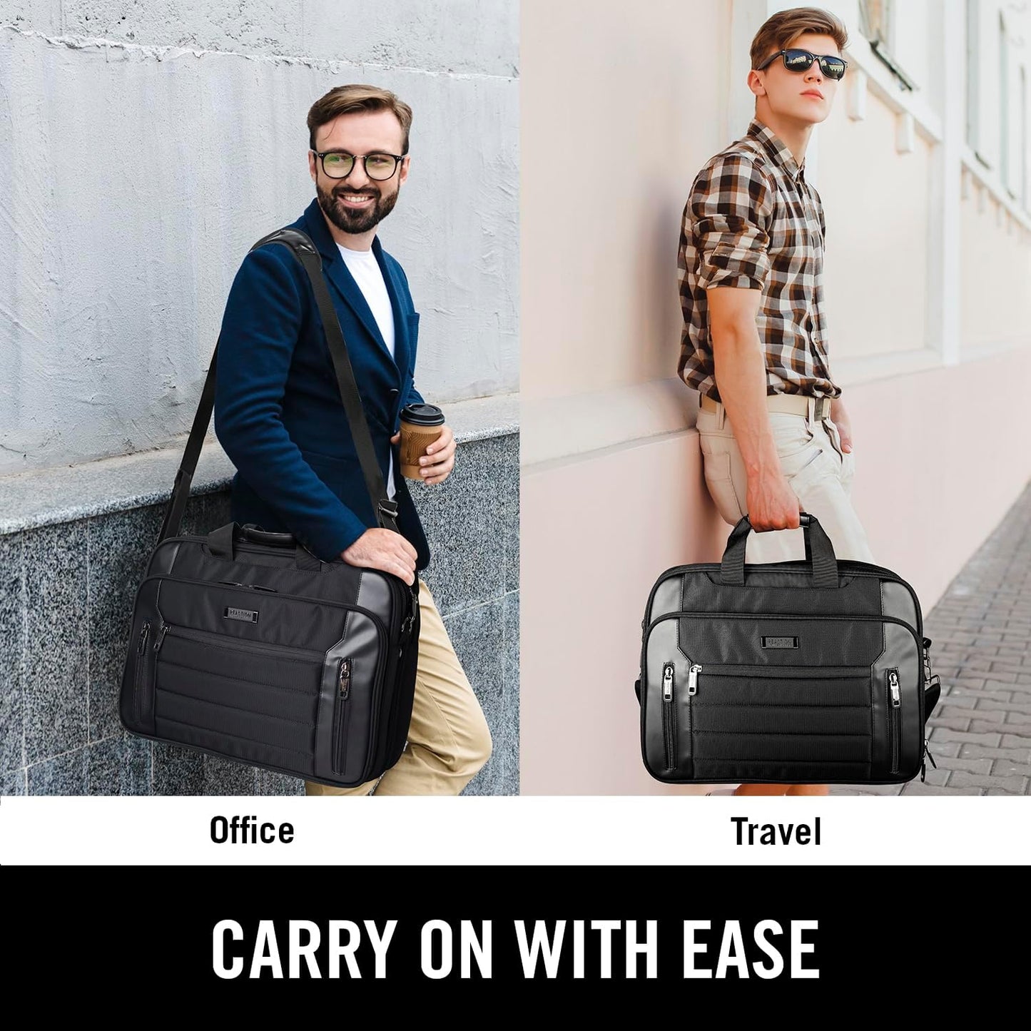 Kenneth Cole Reaction Keystone 1680d Polyester Dual Compartment 17" Laptop Business Portfolio, Black