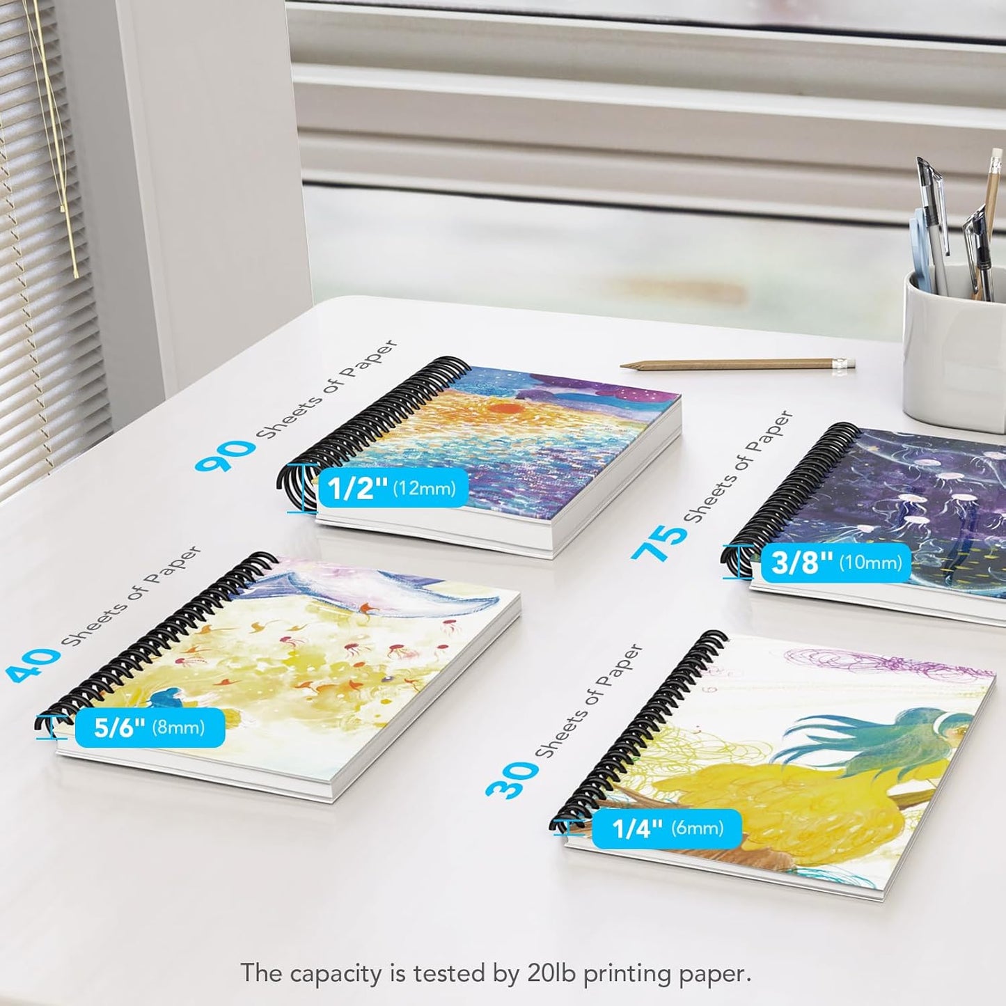 MAKEASY 100 Pack Plastic Spiral Binding Coils, 1/4"(6mm), 30 Sheet Capacity, 4:1 Pitch Black Binding Spirals for Home School and Office use