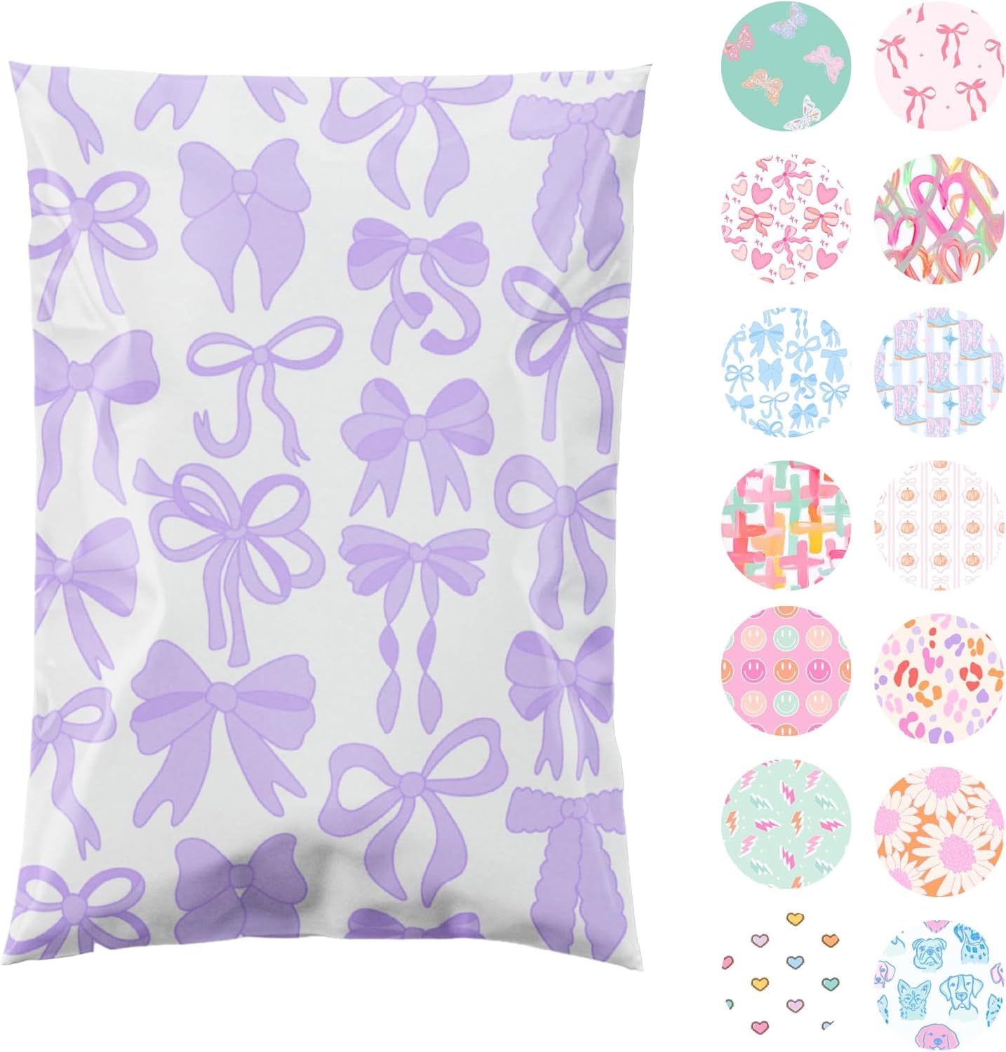 14.5x19 Designer Poly Mailer 100 Pack Heavy Duty Waterproof Self Seal Shipping Bags for Small Business Large Mailing Envelopes Bulk Tear Resistant Packaging Purple Bows