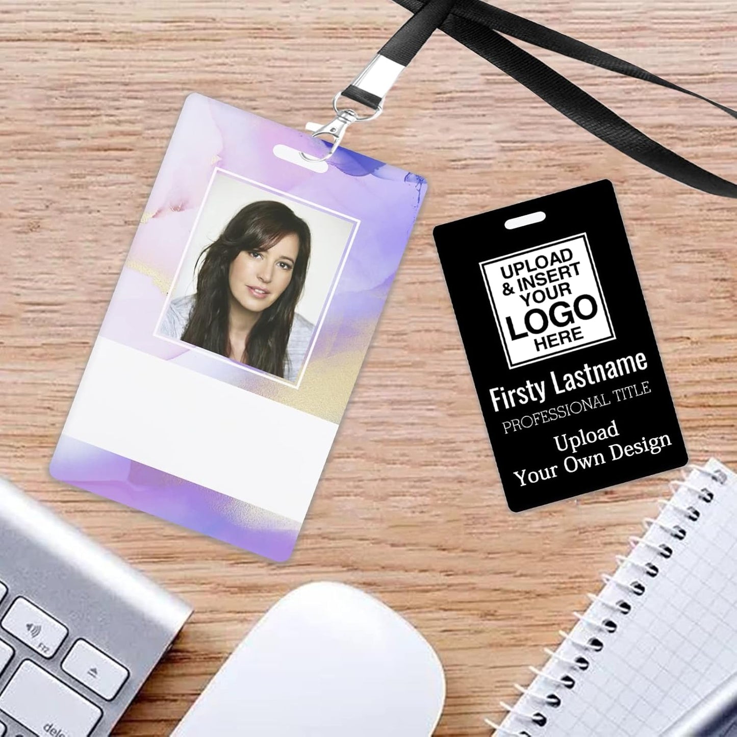 Custom Id Badge, Personalized Employee Photo Identification Card with Lanyard, Durable ID Card for Office Worker Doctor Nurse Student-Vertical-Template13