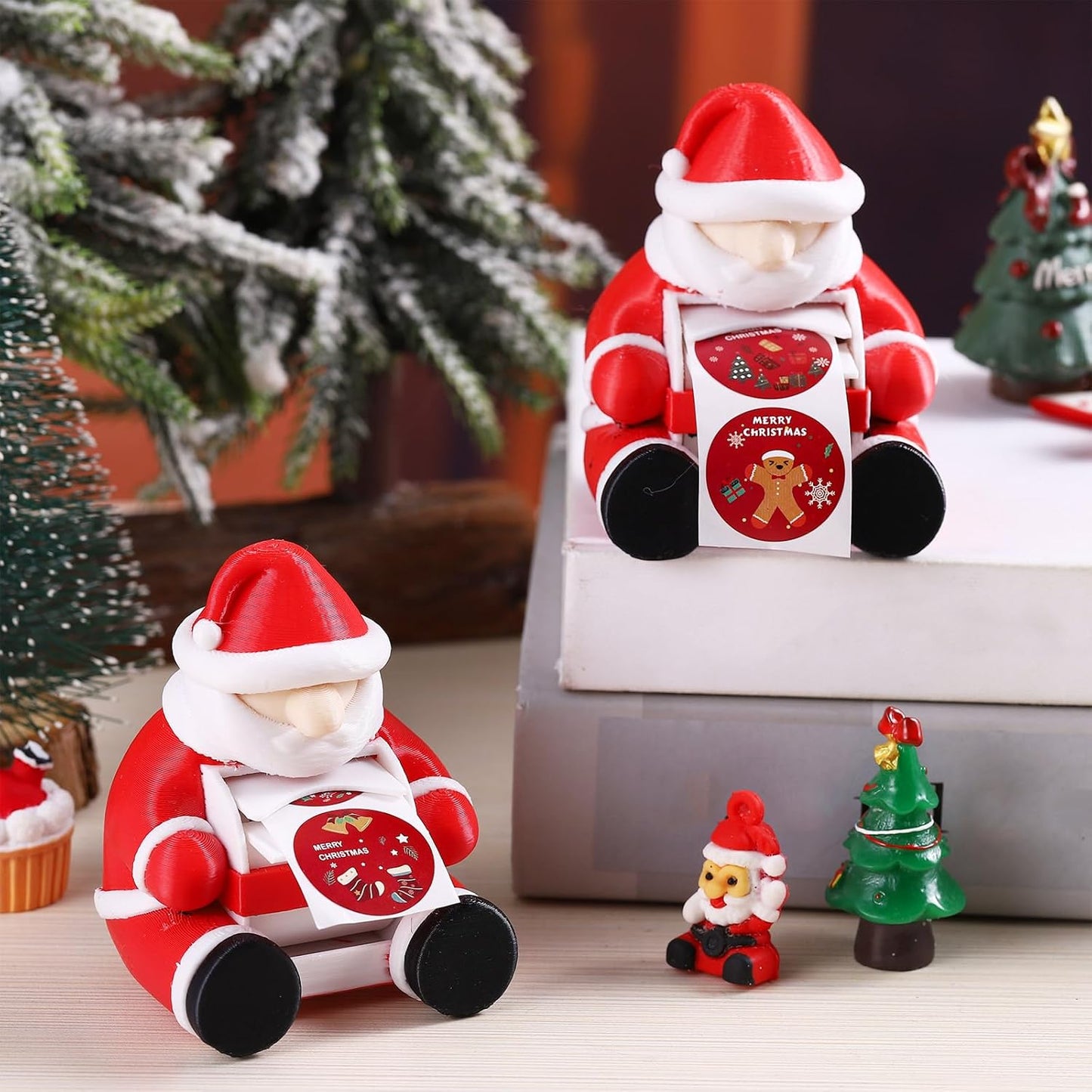 2 Pcs Christmas Gift Santa Claus Postage Stamp Holder Stamp Roll Dispenser for Office Desk Decor Accessories, 1.18" Core (Stamps Not Included)