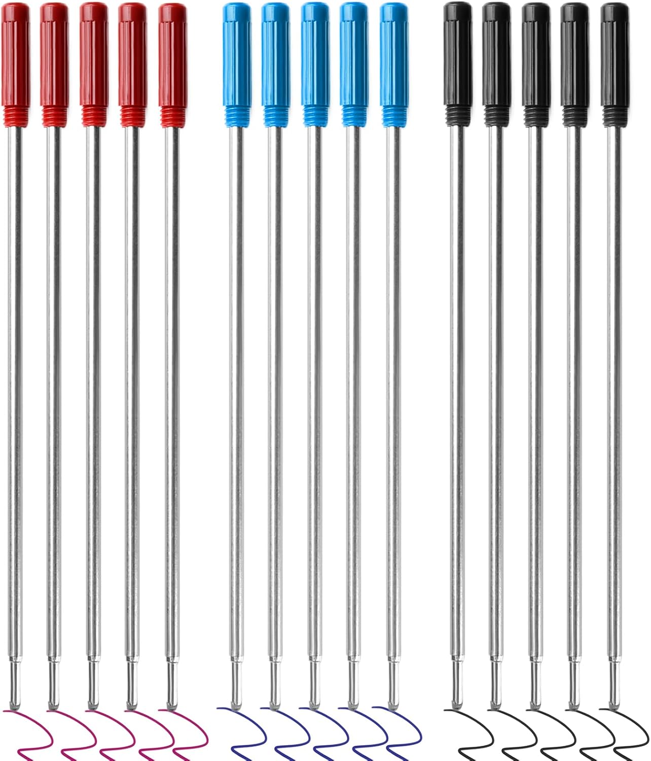 0.7 mm Ballpoint Ink Twist Pen Refills, 15 Pcs Medium Point Metal Smooth Writing Replaceable Ink Refill, Stationery Compatible for Cross Ballpoint Replacement (4.6in M) (Black+Red+Blue, 15)