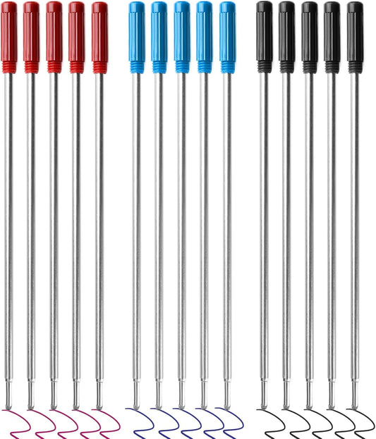 0.7 mm Ballpoint Ink Twist Pen Refills, 15 Pcs Medium Point Metal Smooth Writing Replaceable Ink Refill, Stationery Compatible for Cross Ballpoint Replacement (4.6in M) (Black+Red+Blue, 15)