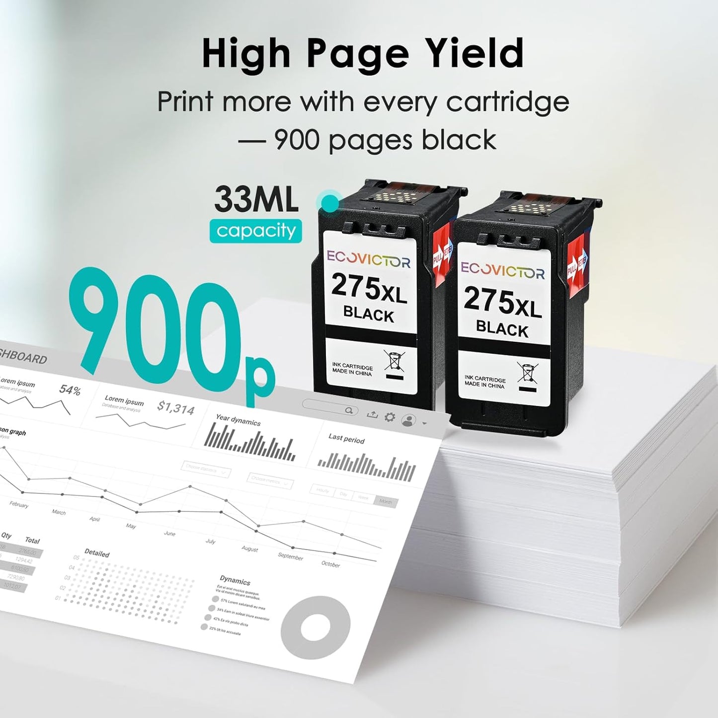 EcoVictor Remanufactured PG-275 Black Ink Cartridge Replacement for Canon 275XL PG275 Cannon PG-275XL PG275XL Black 2 Pack Ink for PIXMA TR4720 TR4700 TR4722 TS3522 TS3722 TS3500 TS3520 TS3700 Printer