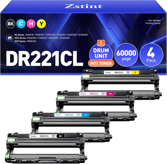 DR221CL Drum Unit (Not Toner)4-Pack Compatible for Brother DR-221CL Imaging Drum for MFC-9130CW HL-3170CDW MFC-9340CDW HL-3140CW 3150CW MFC-9330CDW 9140CDN DCP-9020CDN Printer Black Cyan Yellow Magent